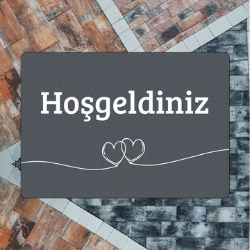 Fußmatte Fußmatte Hosgeldiniz türkisch in dunkelgrau mit Herzen Willkommen, speecheese