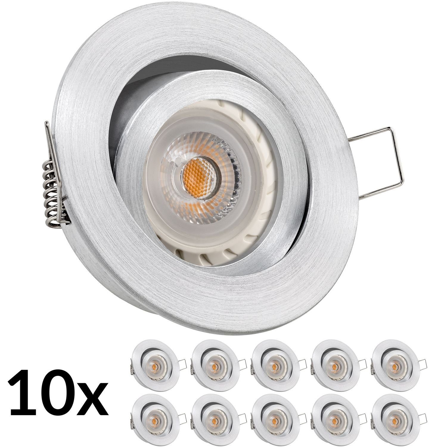 GU10 Einbaustrahler 10er Aluminium LED LED natur LEDANDO Einbaustrahler Markenstrahle mit Set LED