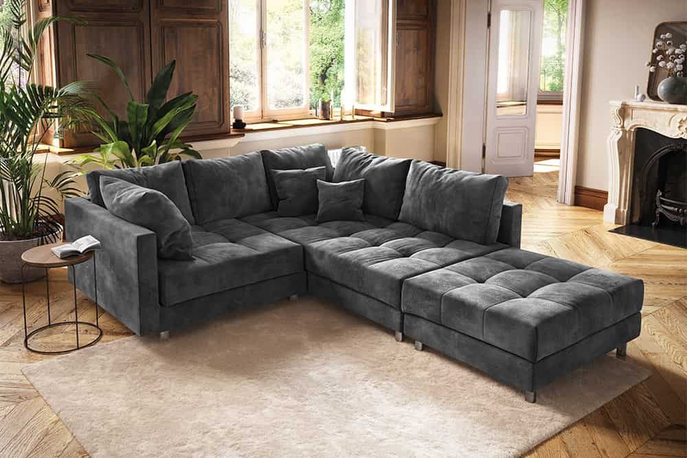 riess-ambiente Ecksofa KENT 220cm grau - inklusive Hocker, Set 1 Teile, Wohnzimmer · Couch · Samt · Federkern · inkl. Hocker · Design