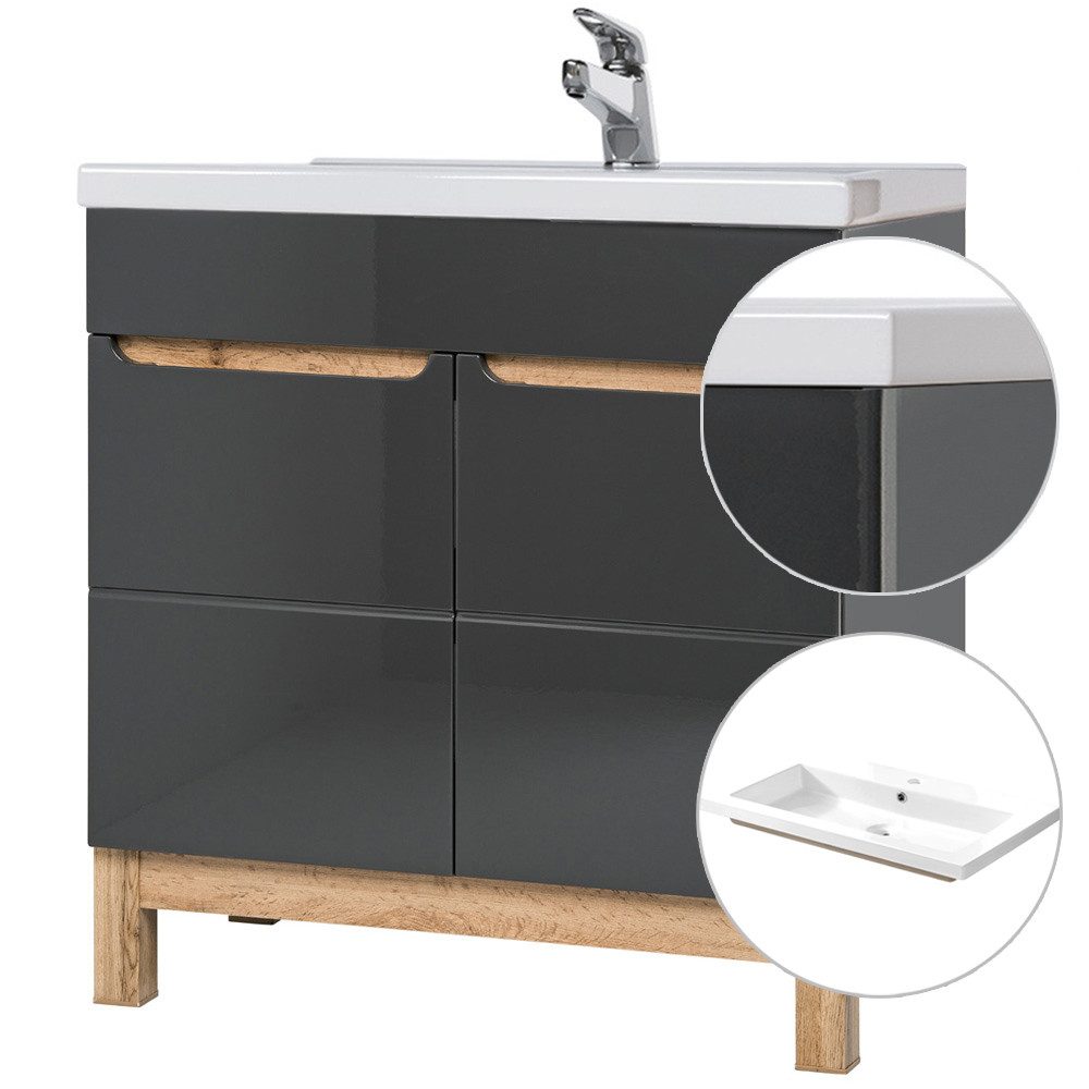 Lomadox Waschtisch SOLNA-56, grau Wotaneiche 81x85x46cm günstig online kaufen