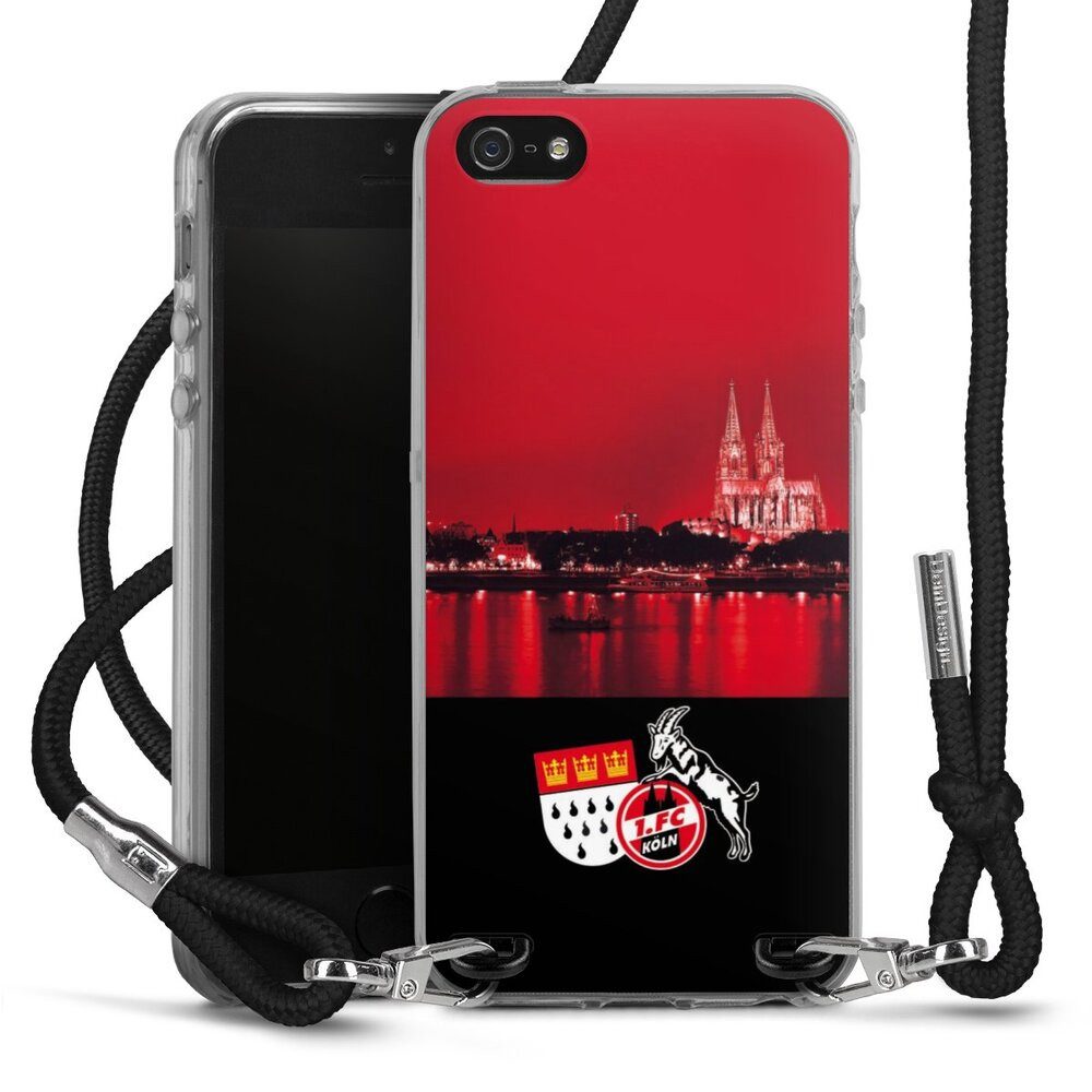 DeinDesign Handyhülle Skyline 1. FC Köln Offizielles Lizenzprodukt Skyline Köln Rot, Apple iPhone 5 Handykette Hülle mit Band Case zum Umhängen