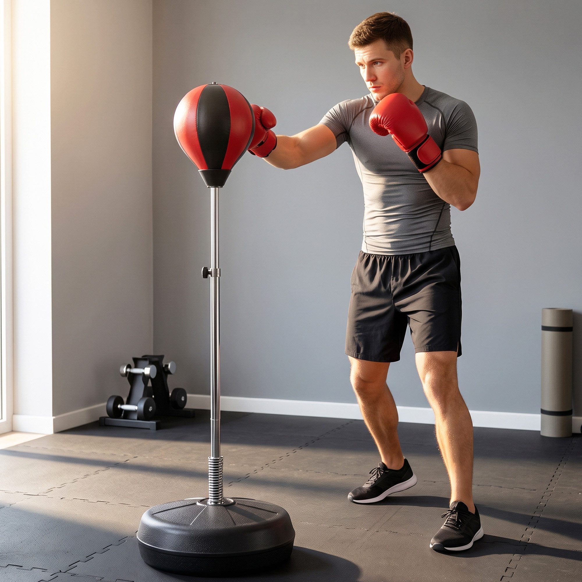 HOMCOM Punchingball Boxstand mit Ständer Boxbirne freistehender Boxsack (Training Set, 1-tlg., Standbox), Geeignet für Profis und Anfänger Rot, 126-144cm
