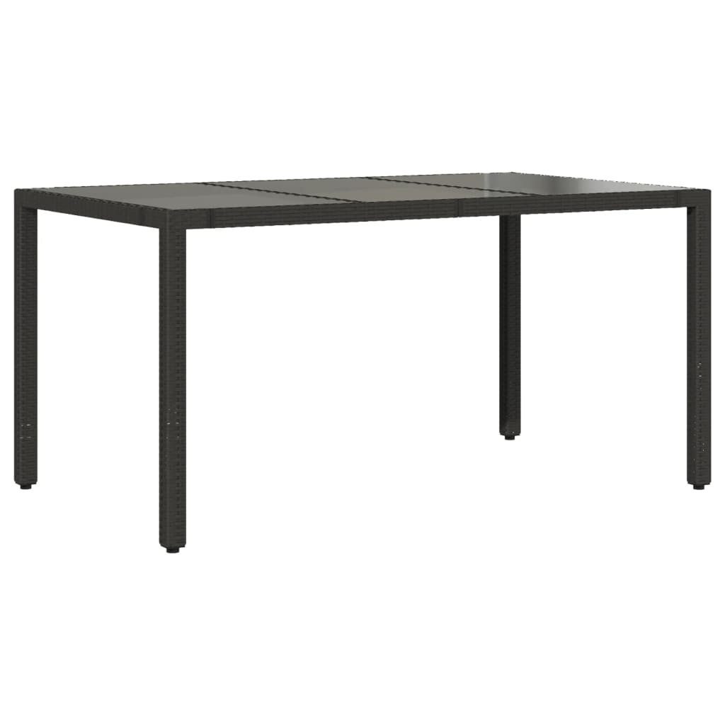 vidaXL Gartentisch Gartentisch mit Glasplatte Schwarz 150x90x75 cm Poly Rattan (1-St)