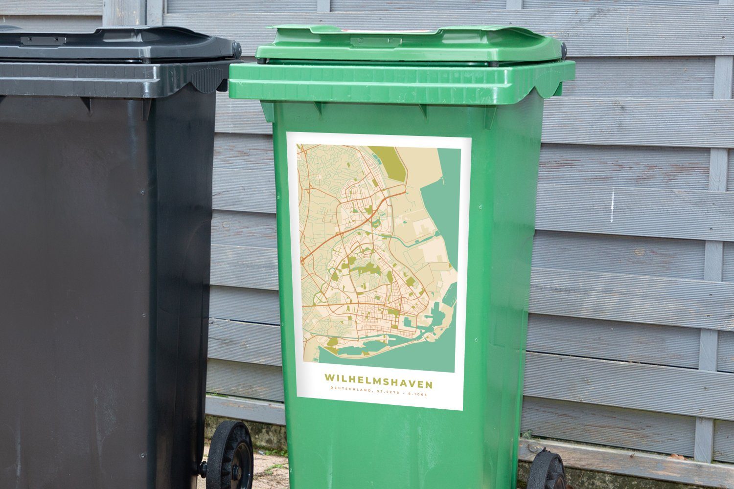 Sticker, (1 - Stadtplan Vintage - Wilhelmshaven St), Karte Container, Abfalbehälter Mülleimer-aufkleber, Wandsticker - Mülltonne, MuchoWow