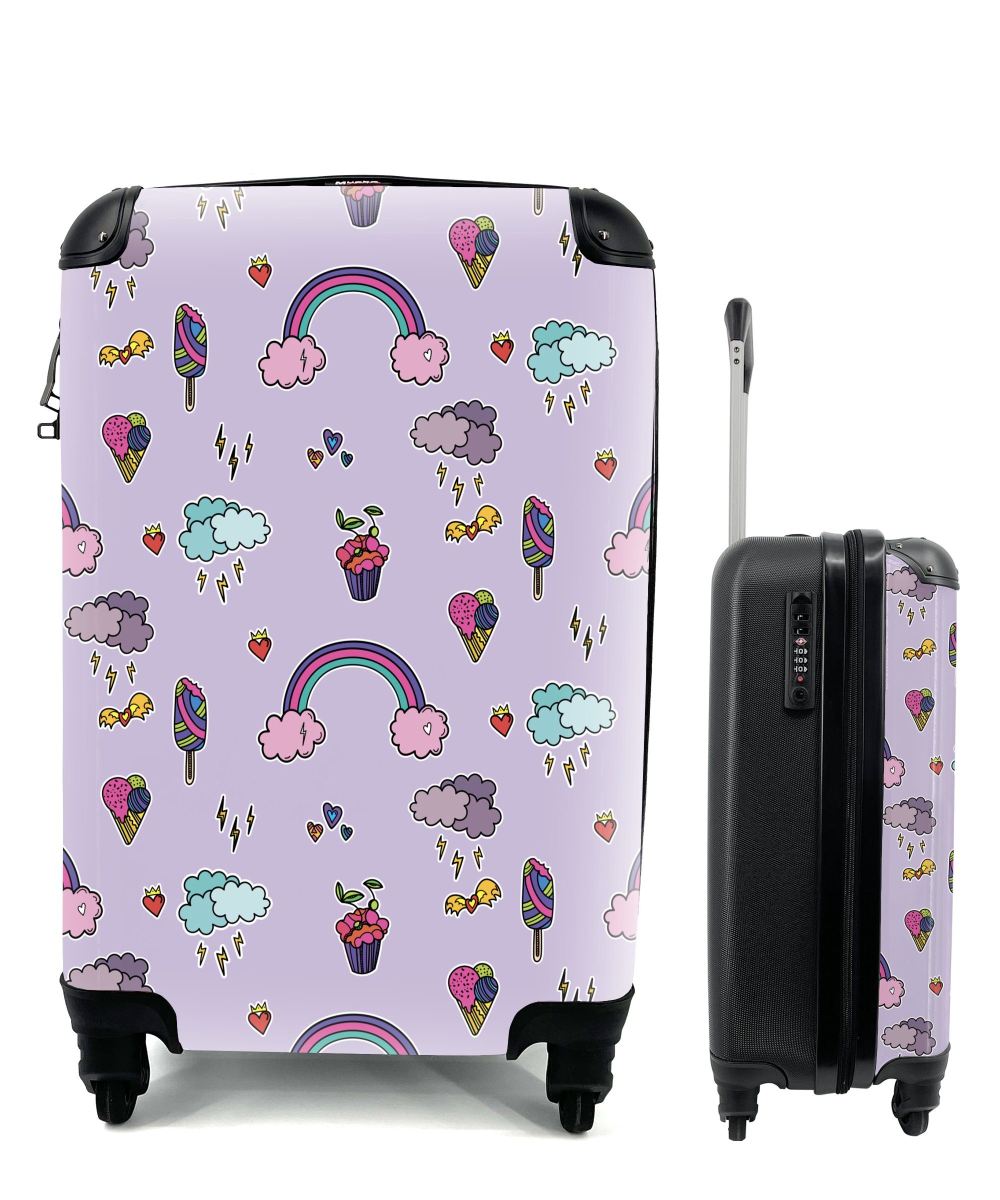 MuchoWow Handgepäckkoffer Muster - Regenbogen - Krone - Mädchen - Kinder - Kinder, 4 Rollen, Reisetasche mit rollen, Handgepäck für Ferien, Trolley, Reisekoffer