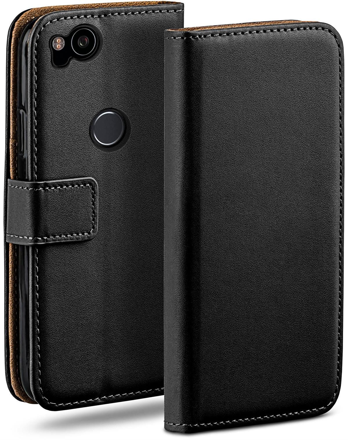moex Handyhülle für Google Pixel 2 Hülle Klappbar Book Case Schwarz 5 Zoll, Klapphülle Kartenfach Flip Cover Handytasche Leder Optik Schutzhülle