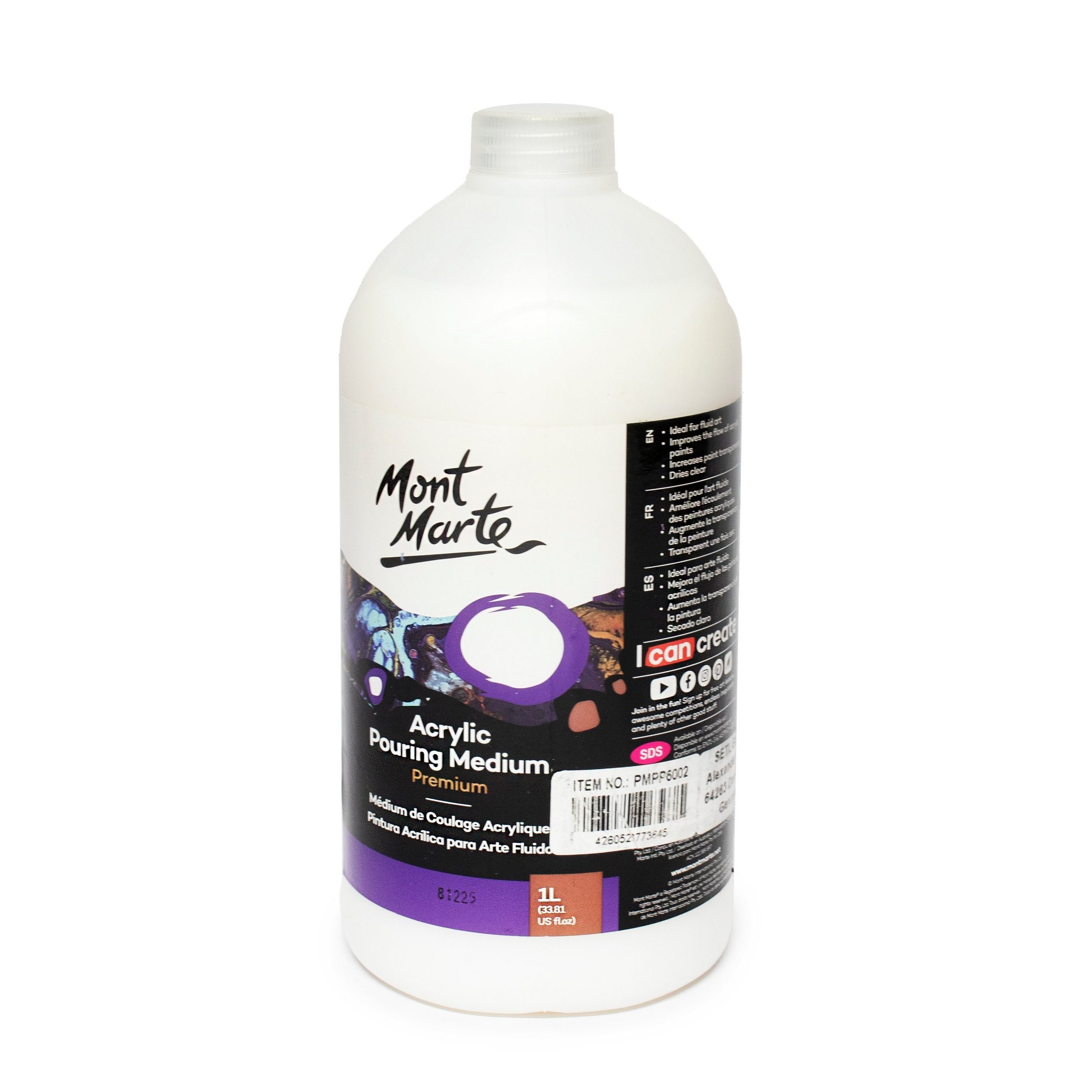 Mont Marte Bastelfarbe PREMIUM Pouring Medium, Acrylfarben Malmittel, in 240 ml oder 1 Liter, Vermischbar & auf Acrylfarben perfekt abgestimmt, für flüssige Farben