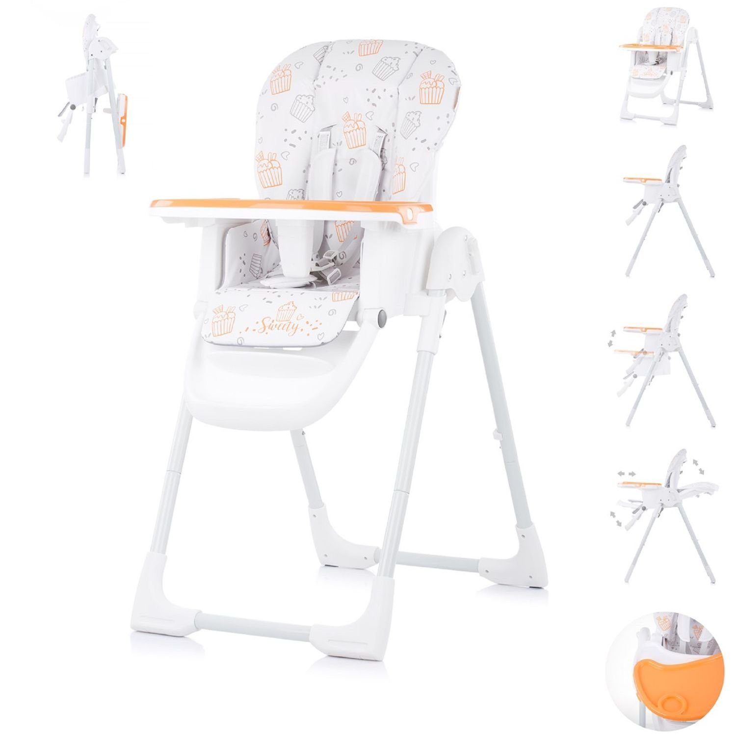 Chipolino Hochstuhl Kinderhochstuhl Sweety, Sitz verstellbar, klappbar, Sicherheitsgurt orange