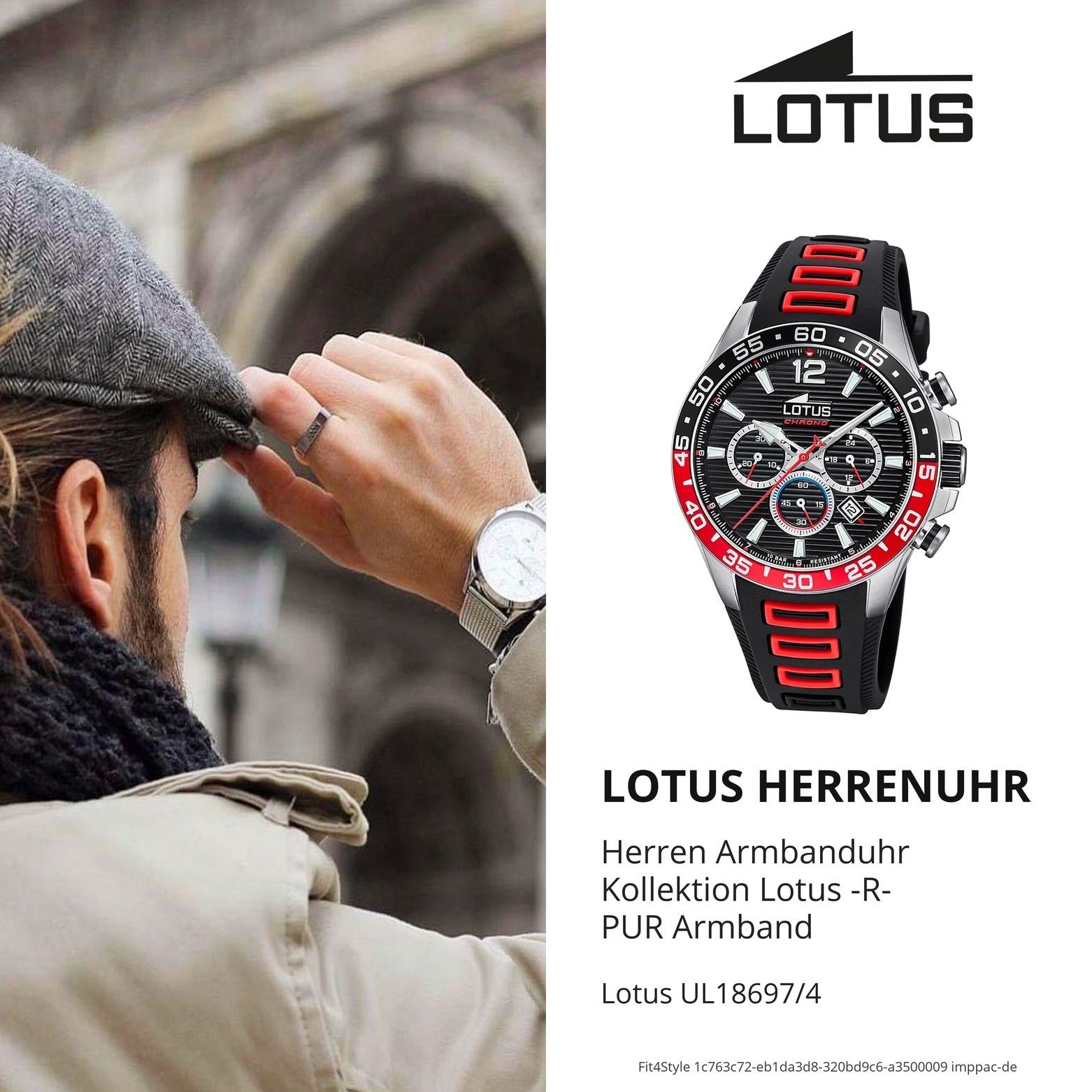 Herren Uhren Lotus Quarzuhr UL18697/4 LOTUS Herren Uhr Sport 18697/4 PU, Herren Armbanduhr rund, groß (ca. 45mm), PURarmband sch