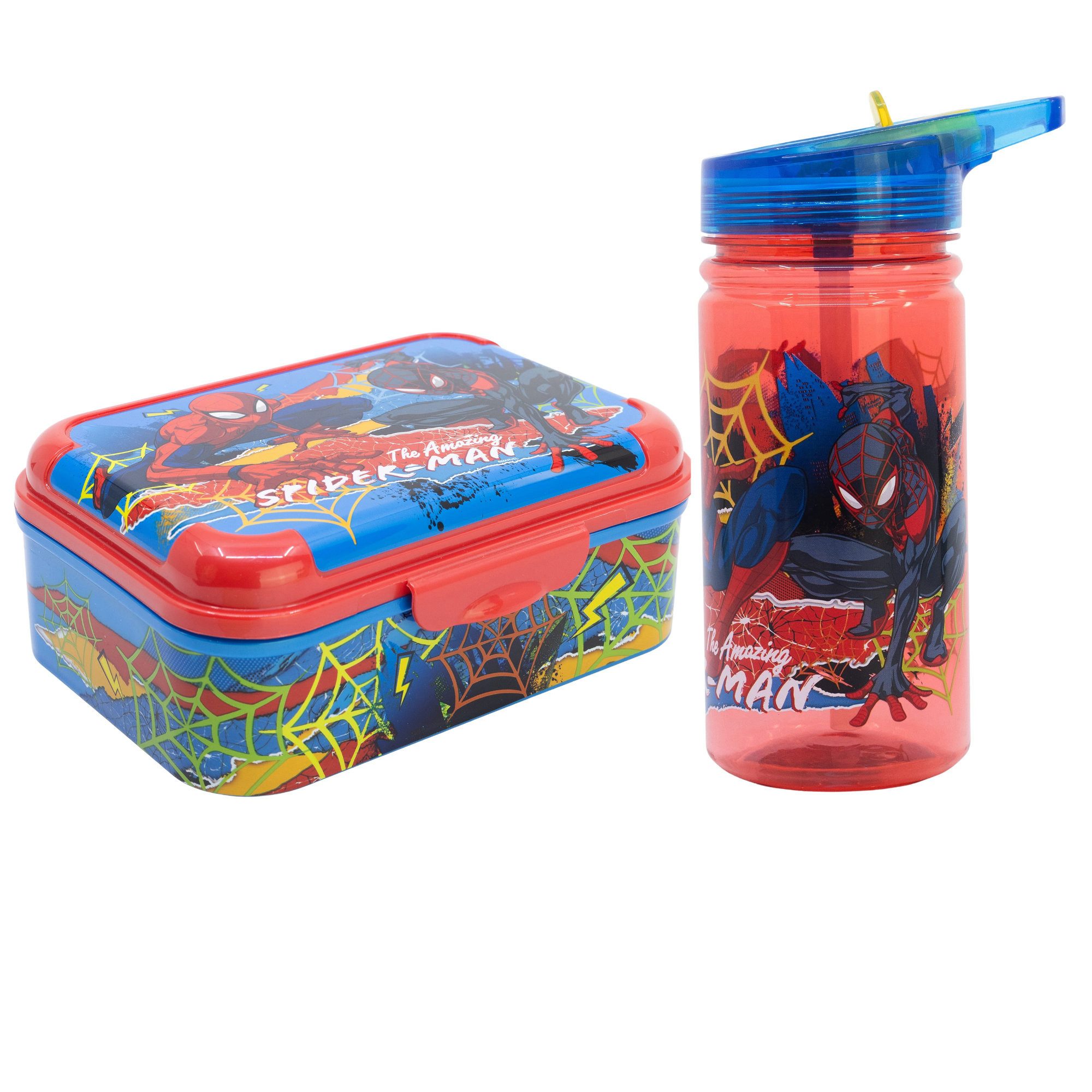 MARVEL Lunchbox Marvel Spiderman 2 teiliges Kinder Set Brotdose Trinkflasche 475 ml, (2-tlg., Spar-Set)