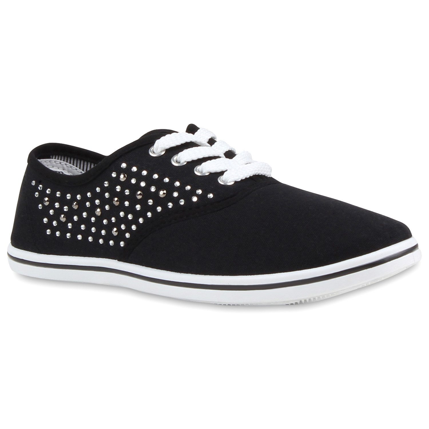 VAN HILL 96632 Sneaker Damen Sneakers Low Strass Turnschuhe Bequeme Schnürer