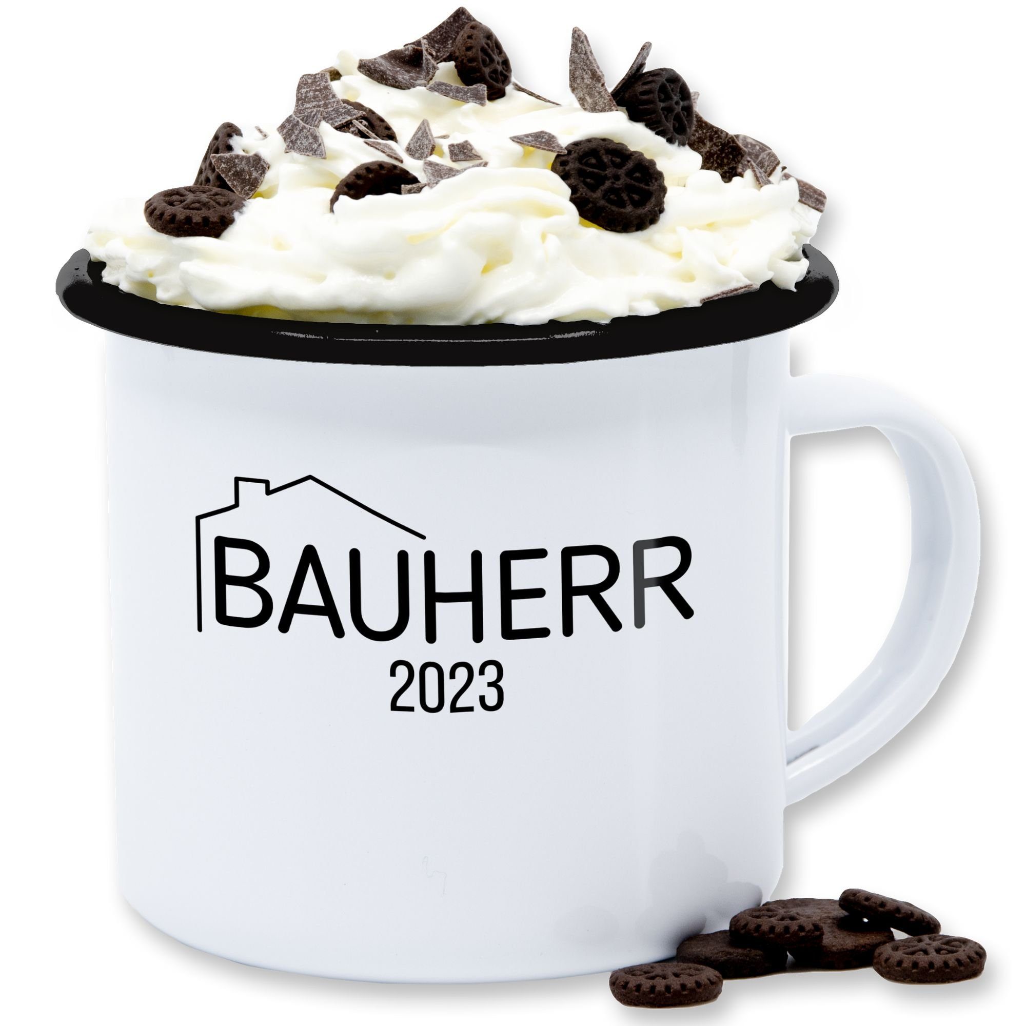 Shirtracer Tasse Bauherr 2023, Stahlblech, Kaffeetasse Hobby Geschenk 1 Weiß Schwarz