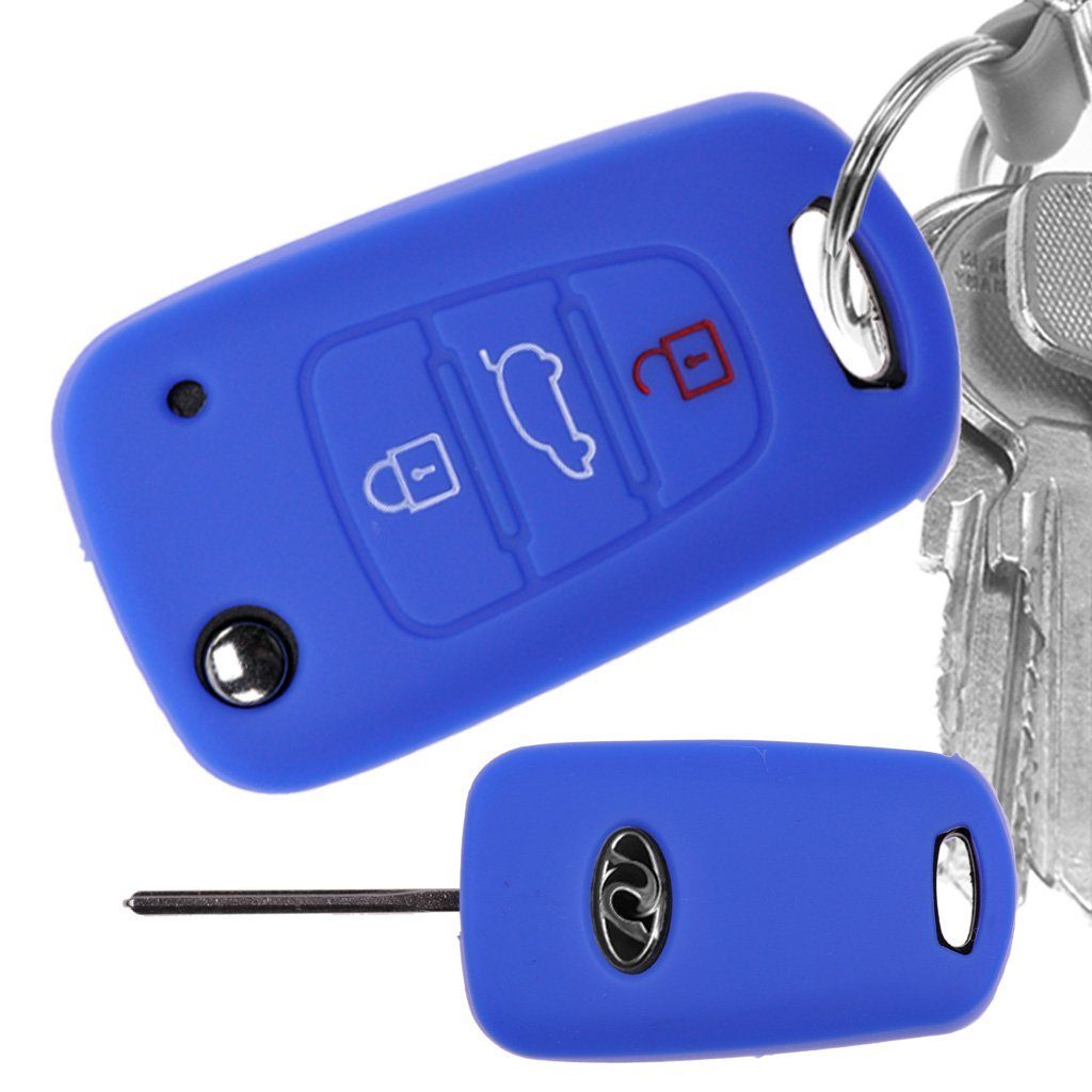 Klappschlüssel Autoschlüssel Blau, mt-key Schlüsseltasche Soul für Silikon KIA i30 Hyundai Sportage Softcase ix35 ix20 Schutzhülle Tasten 3