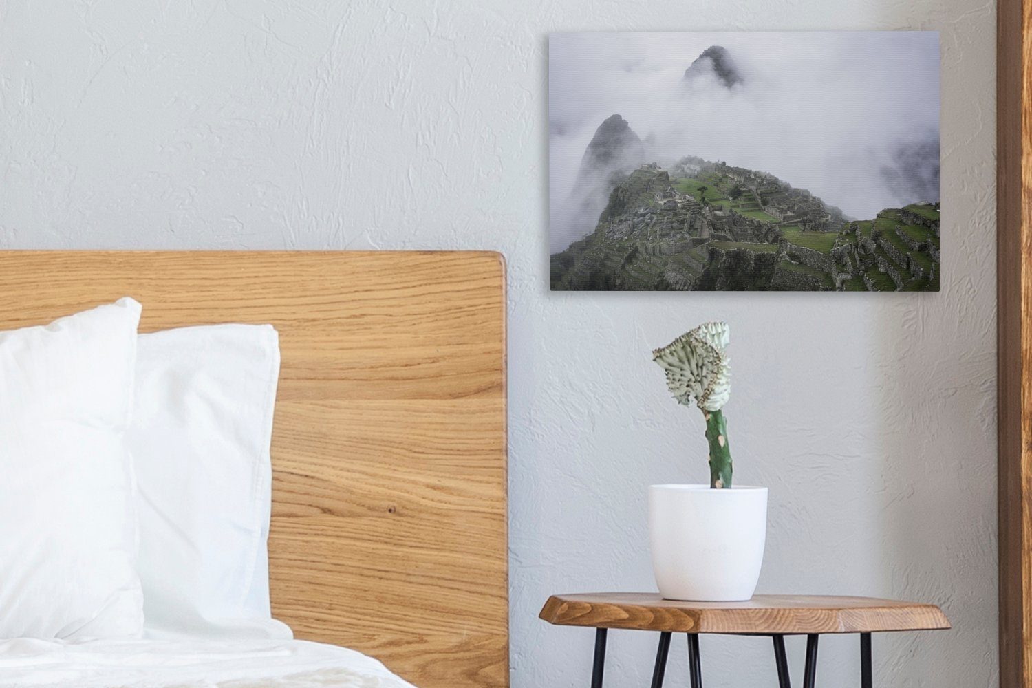 OneMillionCanvasses® Leinwandbild Peru - Nebel 30x20 (1 St), Wandbild Aufhängefertig, Machu Wanddeko, Leinwandbilder, - Picchu, cm
