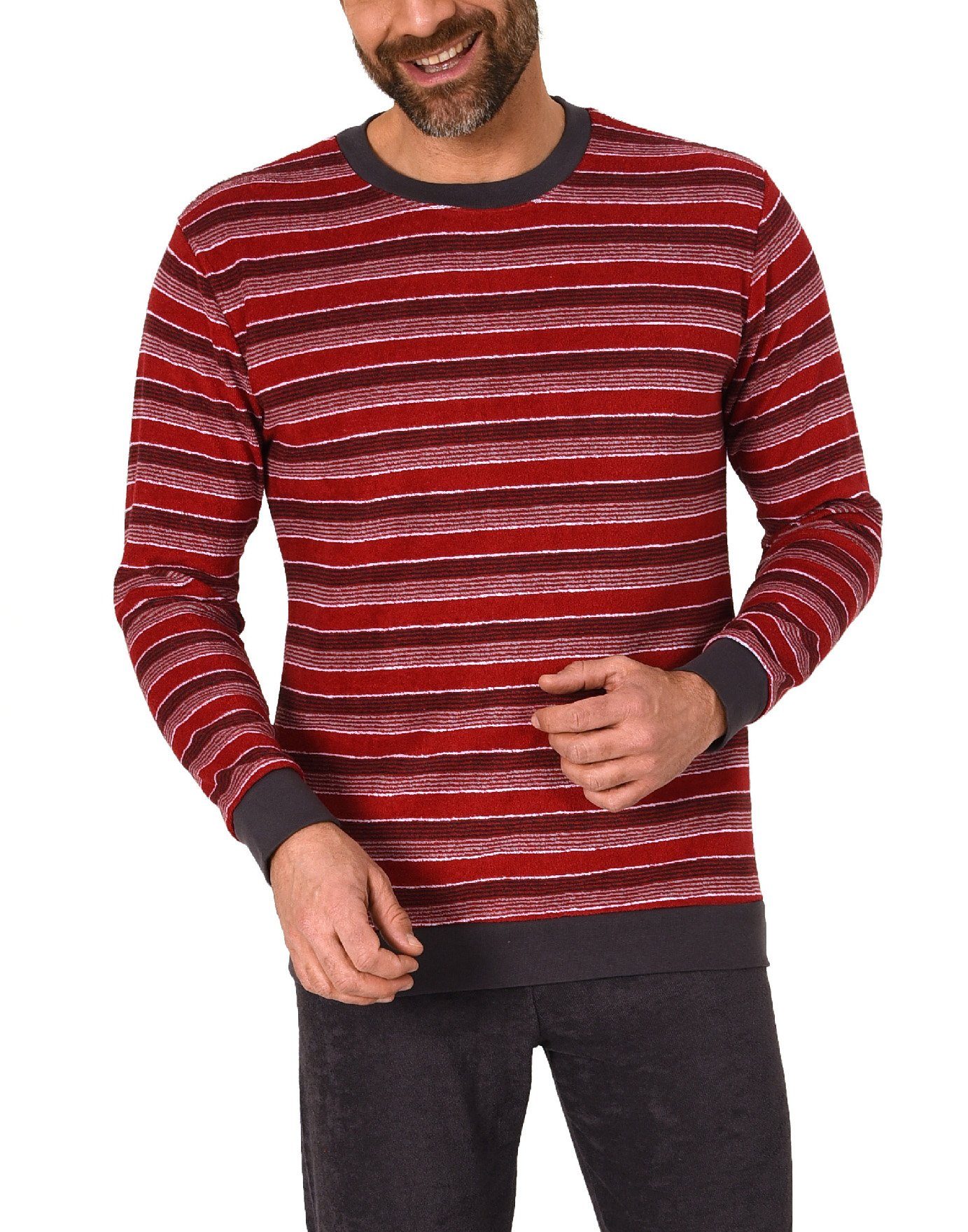 Normann Pyjama Herren Frottee Schlafanzug lang, Pyjama mit feinem Ringel-Muster – Bild 4 von 5
