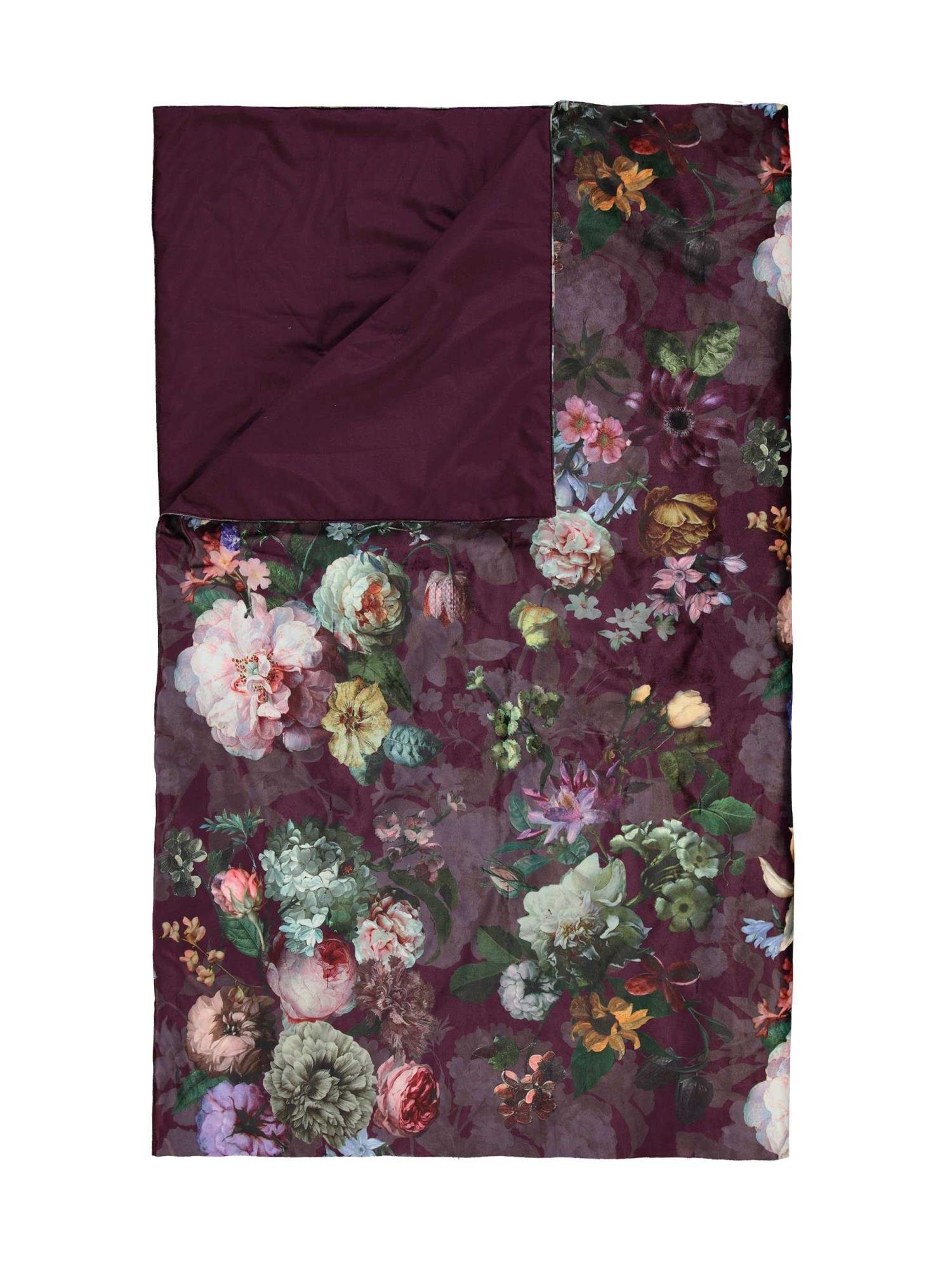 Plaid Fleur, Essenza, aus weichem Samt mit Blumenprint Burgundy