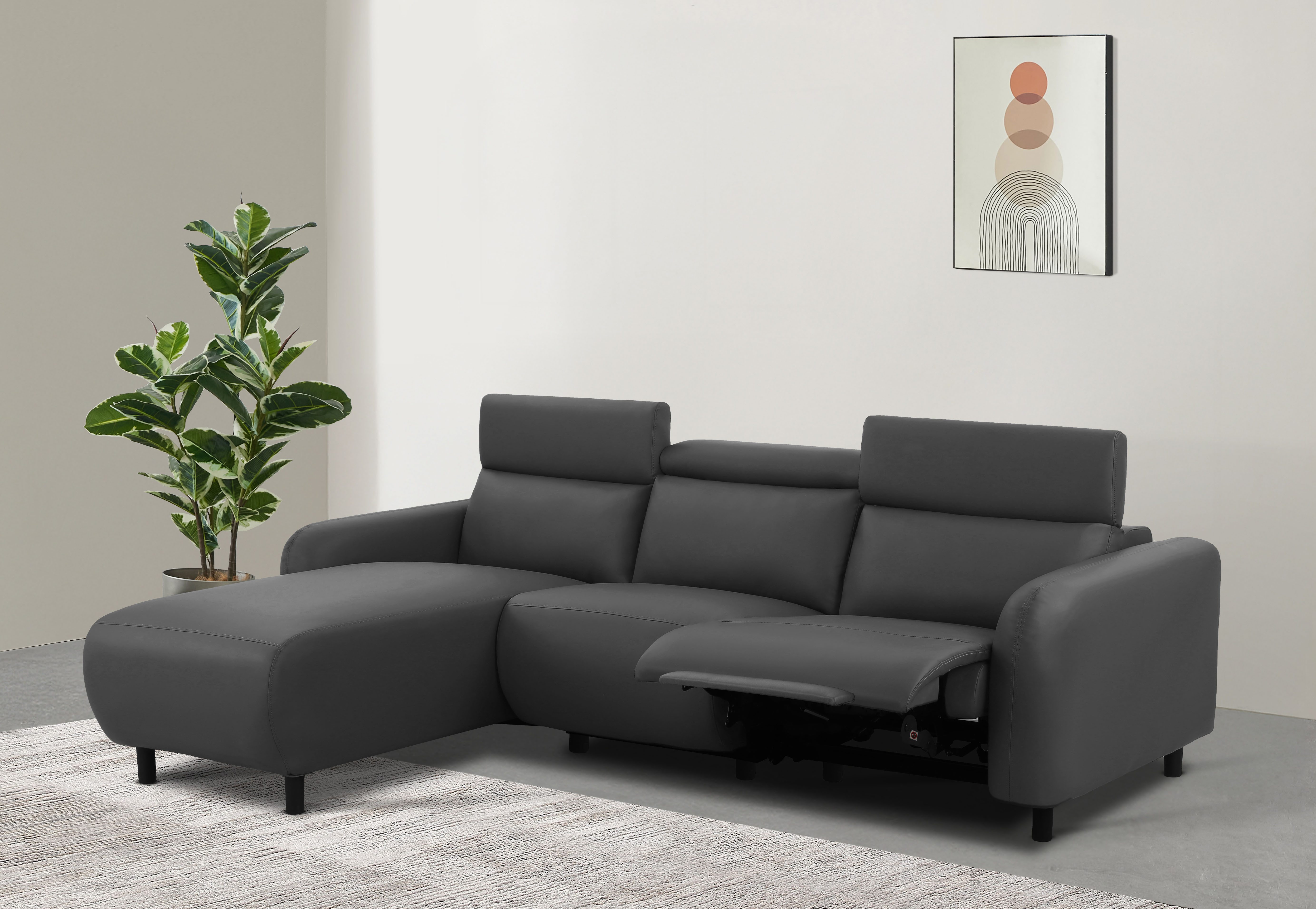 Home affaire Ecksofa SKAANE Lederoptik, L-Form, 274 cm, manuelle u. elektrische Funktion, rundes Design, Kopfteilverstellung, Federkernpolsterung