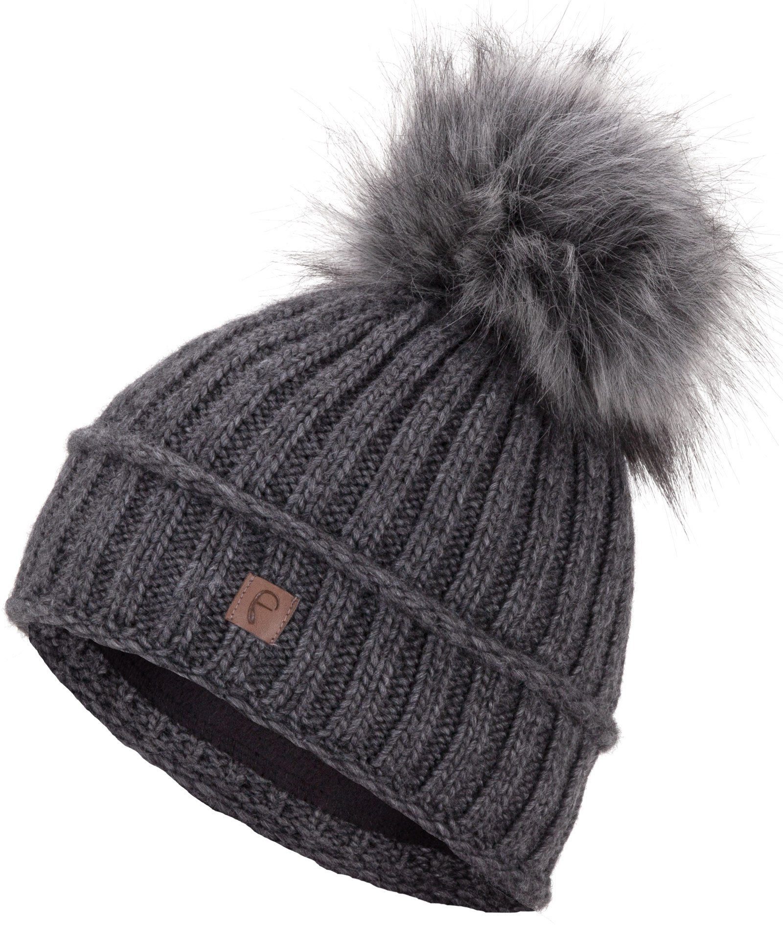 Faera Beanie Wintermütze mit Futter mit Kunstfell Bommel-Mütze Unisex One-Size