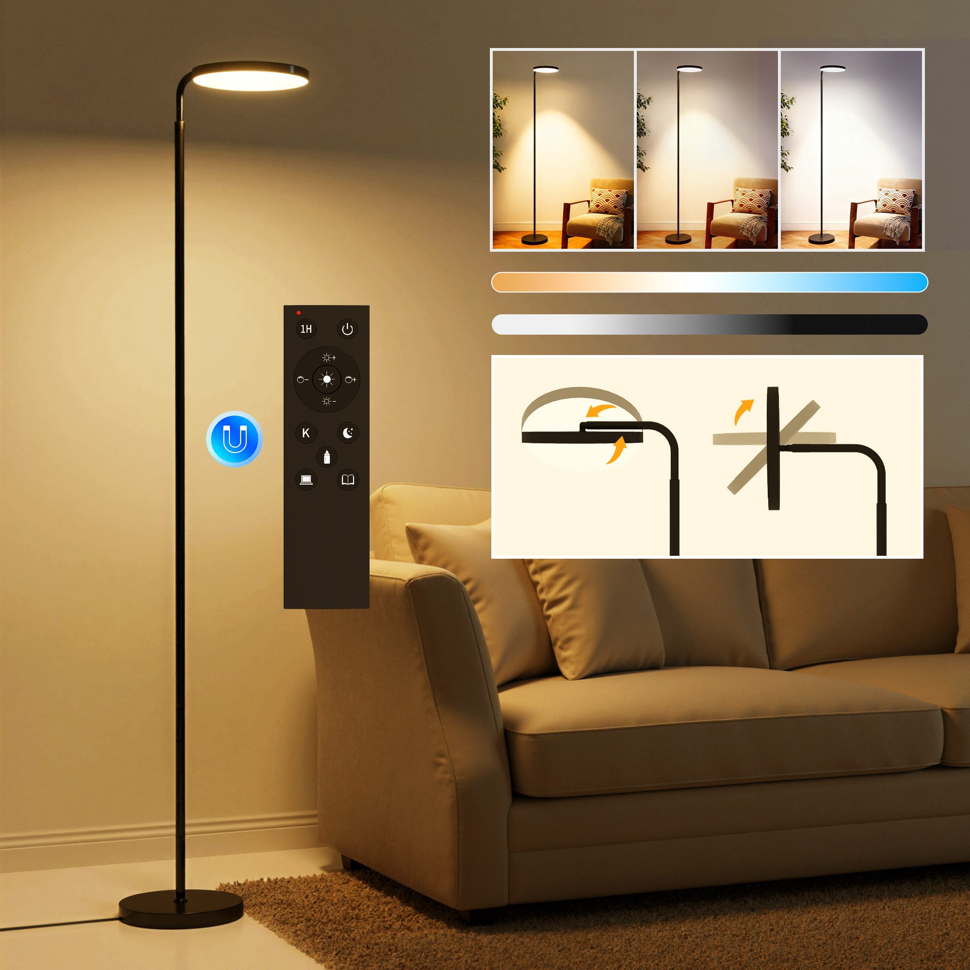 HOMCOM Stehlampe mit magnetischer Fernbedienung, Dimmfunktion, LED fest int günstig online kaufen