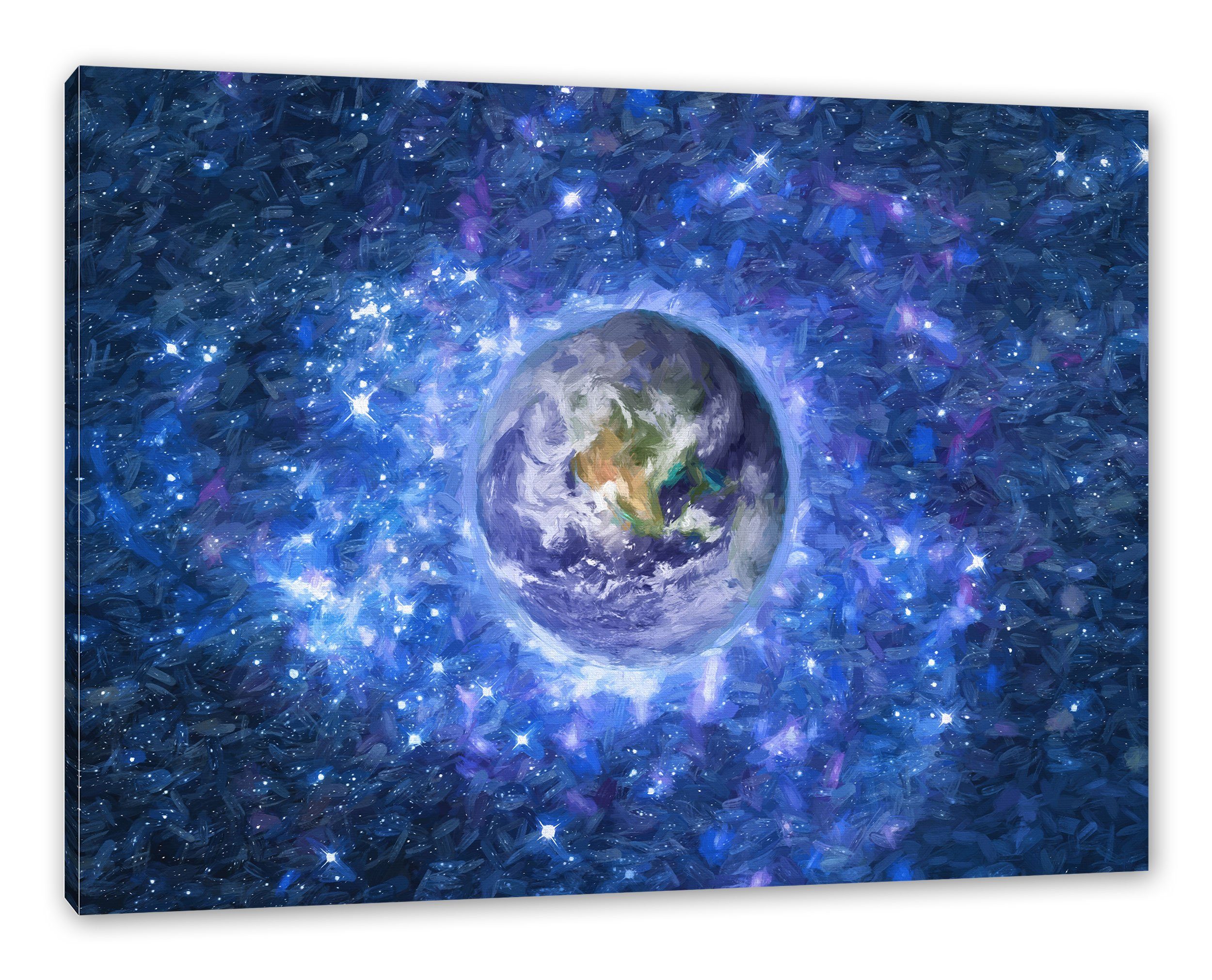 Pixxprint Leinwandbild Planet Erde im Weltraum Kunst, Planet Erde im Weltraum Kunst (1 St), Leinwandbild fertig bespannt, inkl. Zackenaufhänger