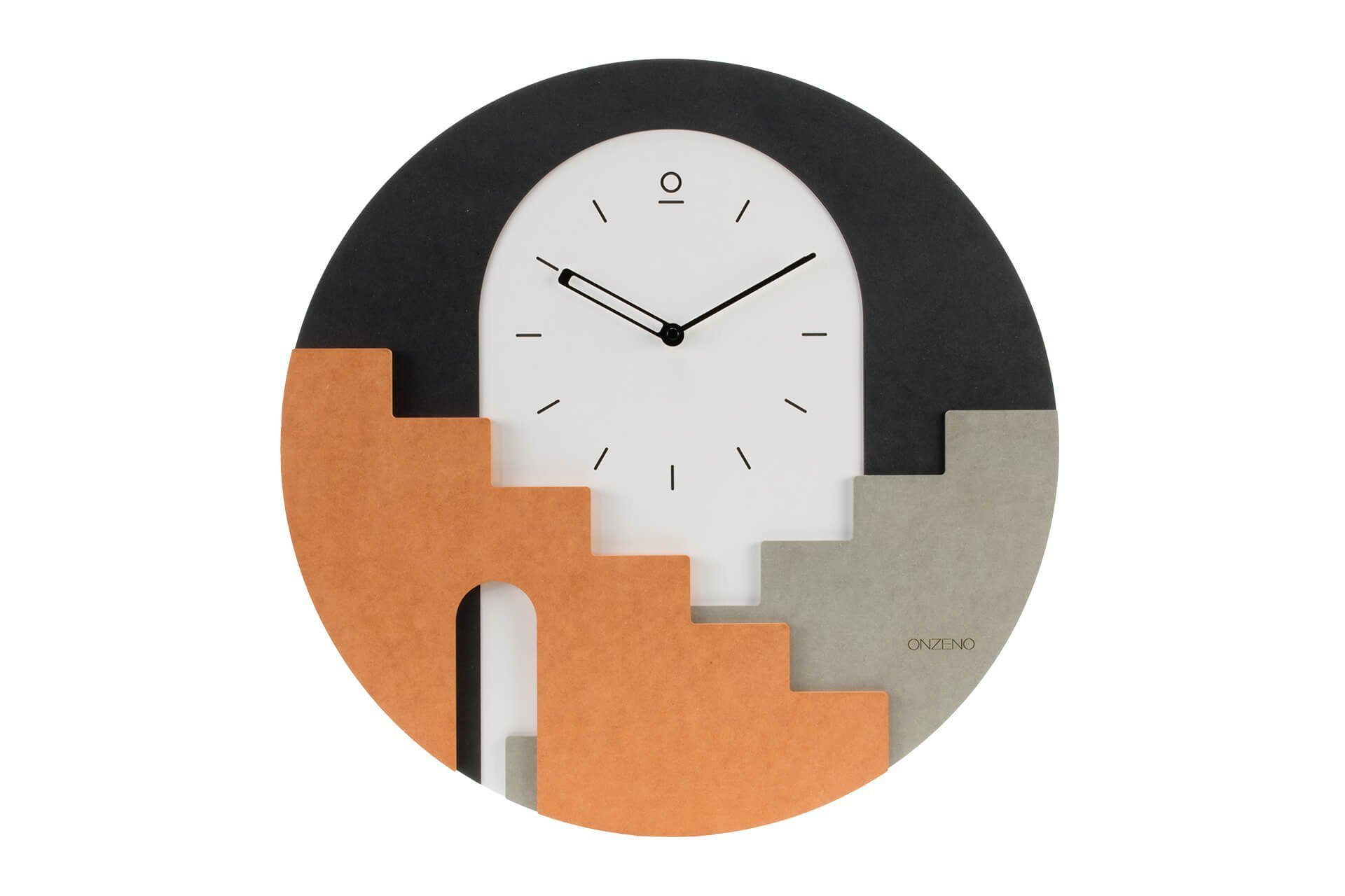 ONZENO Wanduhr THE STAIRWELL. 48x48x0.9 cm (handgefertigte Design-Uhr)