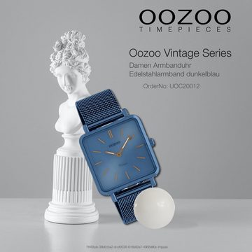 OOZOO Quarzuhr Oozoo Damen Armbanduhr blau Analog, (Analoguhr), Damenuhr eckig, klein (ca. 29mm) Edelstahlarmband, Fashion-Style