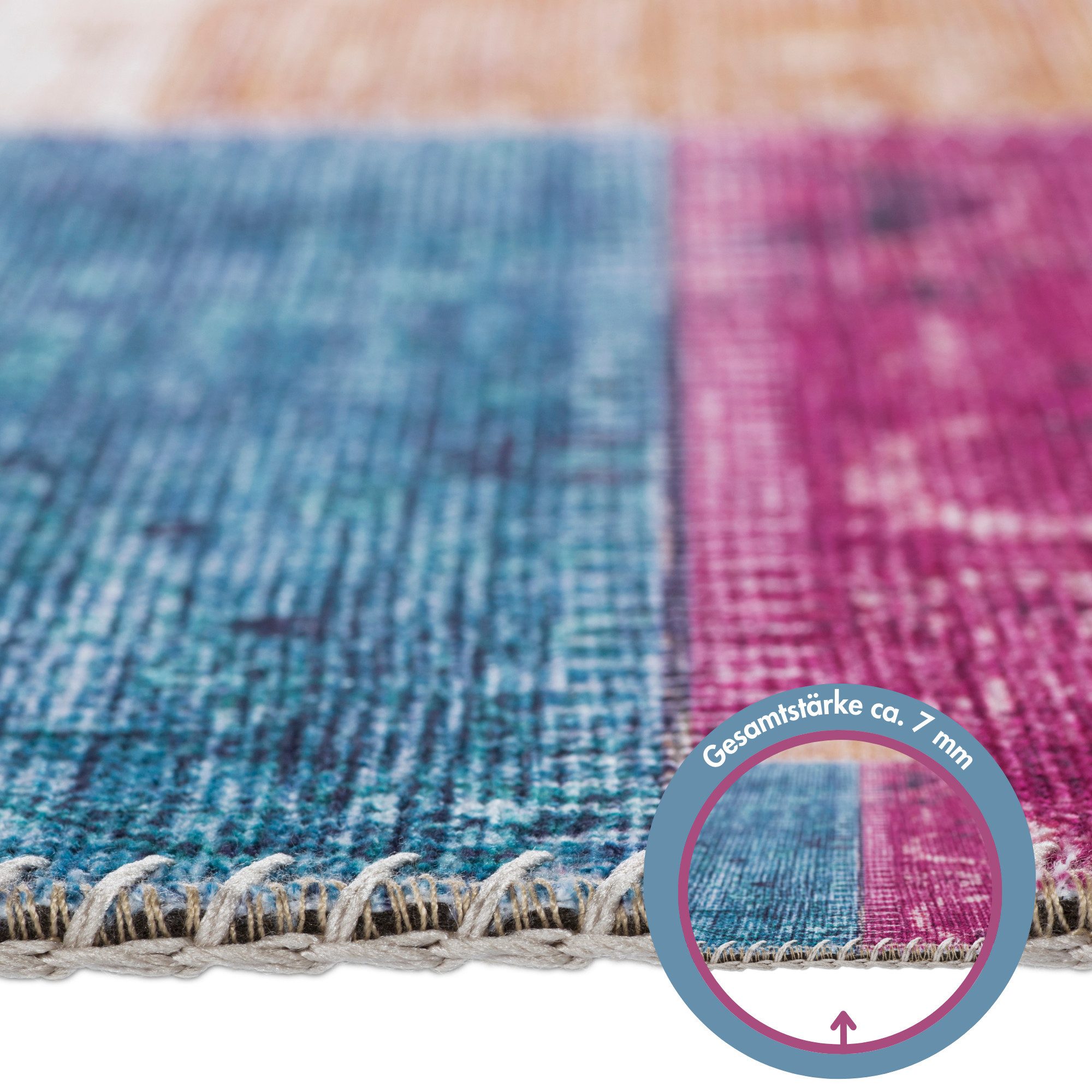 LUXOR living Teppich Prima 2, rechteckig, Höhe: 7 mm, Kurzflor, Patchwork Muster, Vintage Design, Wohnzimmer