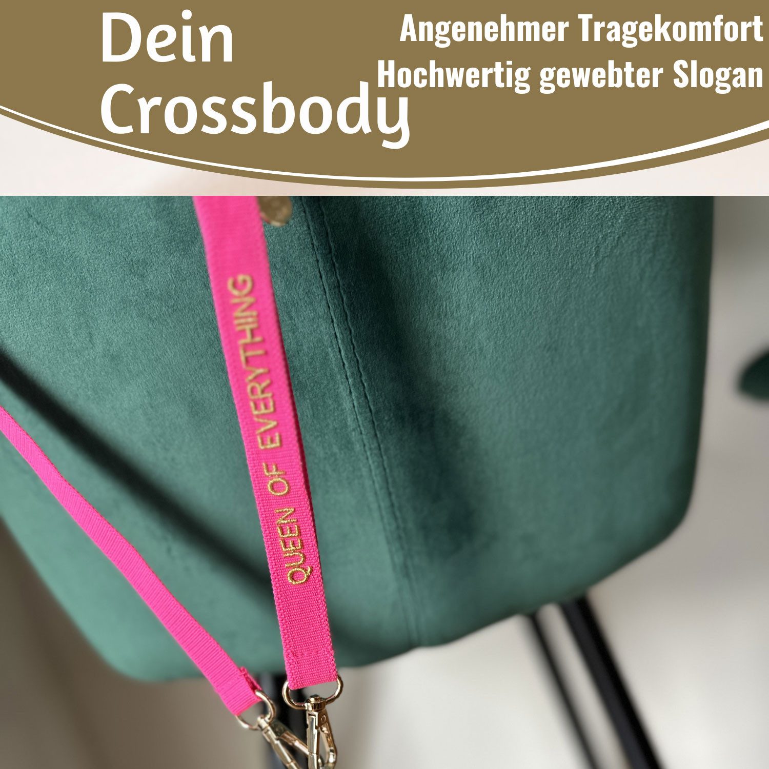 LS-LebenStil Handykette Crossbody Handyband mit Spruch Queen of Every Pink Gold 2 Karabiner Lanyard mit Universal Pad, ideal aus als Schlüsselanhänger Schlüsselband, Universal für jedes Smartphone zum Umhängen oder am Handgelenk