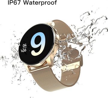 Krostming Smartwatch (1,32 Zoll, Andriod iOS), Telefonfunktion IP67 Wasserdichtes Herzfrequenz-SpO2-Blutdruckmessung