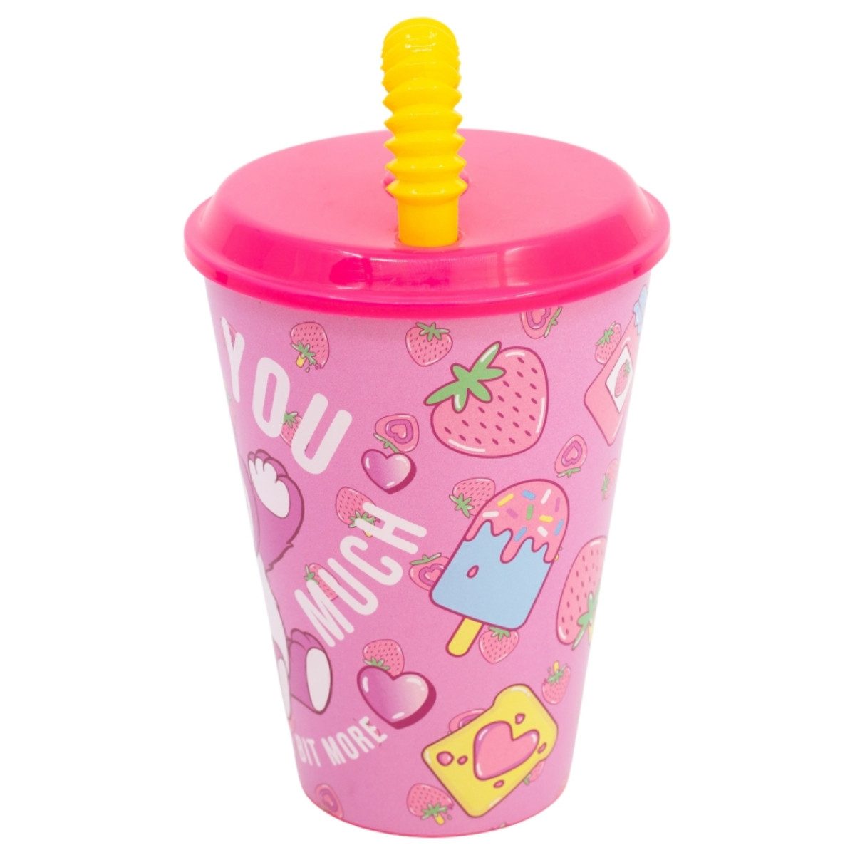Disney Pixar Toy Story Becher Lotso Trinkbecher 430 ml mit Deckel und Strohhalm, Polyethylen