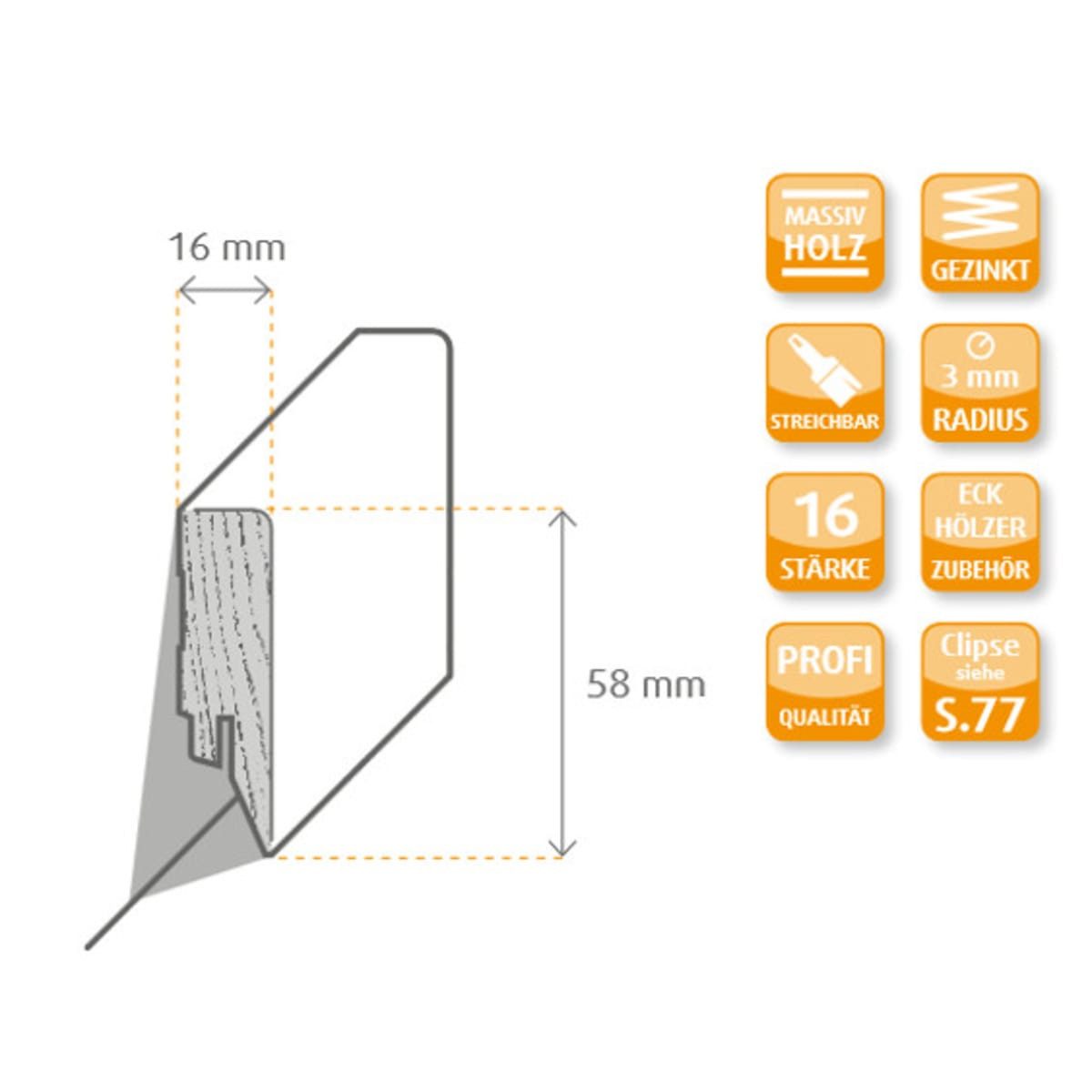 PROFI Sockelleiste Sockelleiste Topline Massivholzkern Gletscherweiß Dekor, L: 240 cm