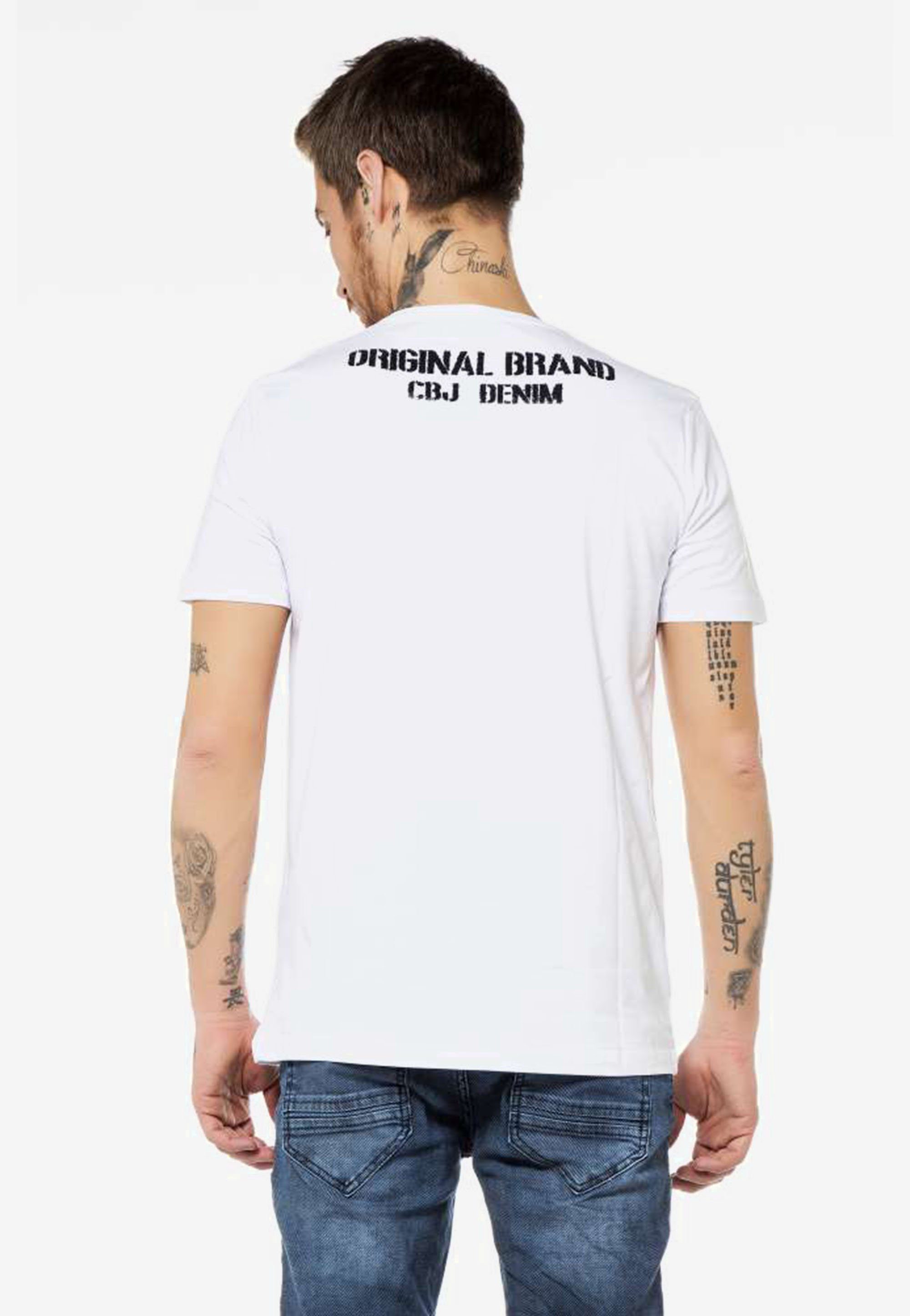 dezentem T-Shirt & Baxx Frontprint Cipo mit weiß