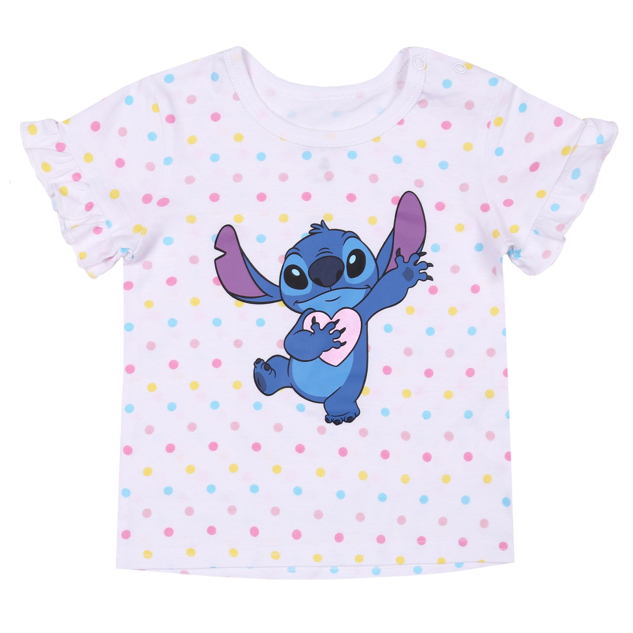 Disney T-Shirt & Shorts Disney Stitch Weiß-rosa gepunktetes Babyset T-Shirt + Shorts 6 Monate