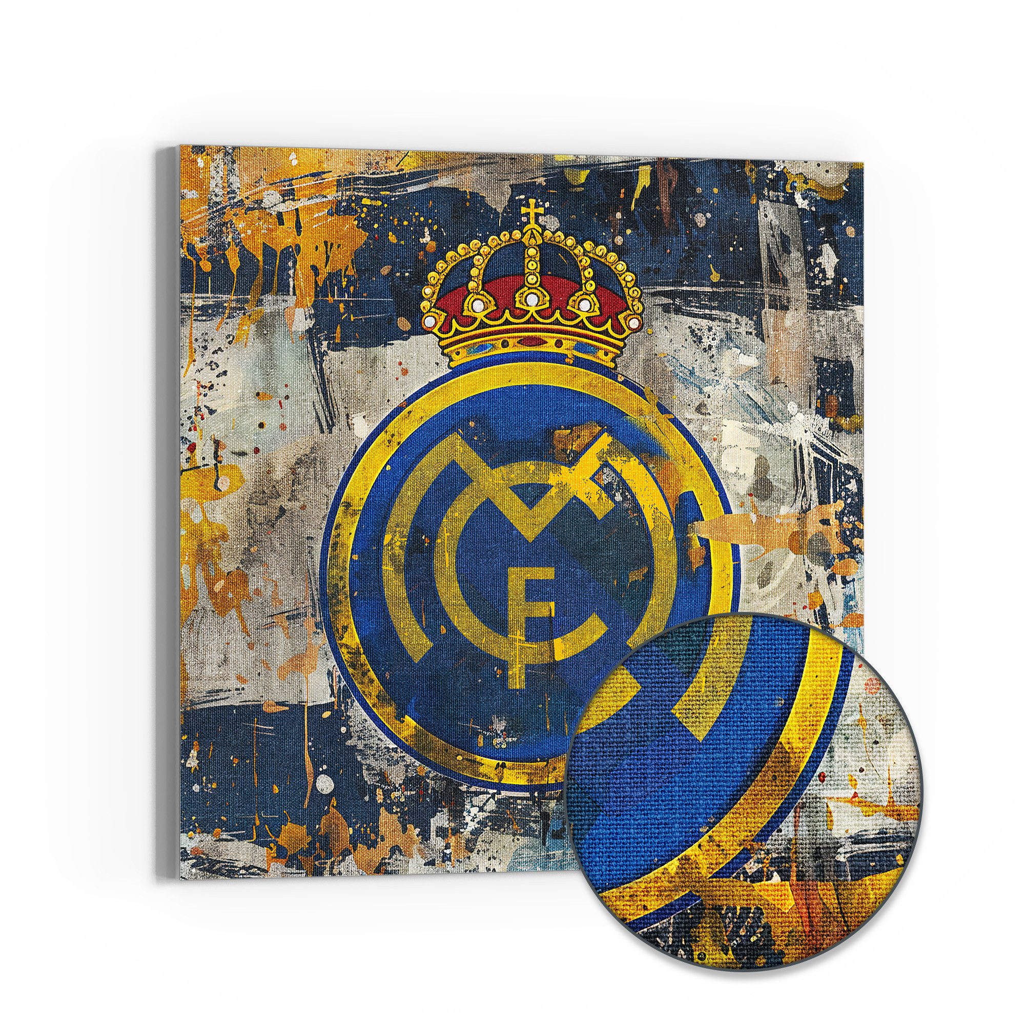 DEQORI Leinwandbild 'Wappen Real Madrid', 'Wappen Real Madrid', Hybrid Leinwand Bild Wandbild flach modern