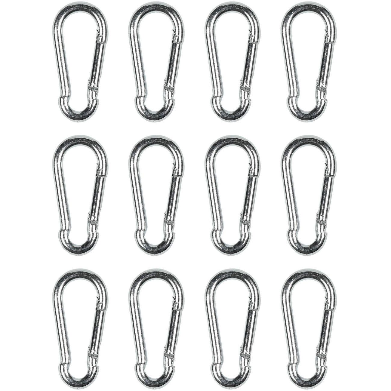 Bensontools Karabiner Mini-Karabinerhaken Set 50 mm, 12/24 tlg. verzinkter Stahl Silber, (12 St., 12er/24er Pack), Mini-Karabiner-Set (50x25 mm), Schnappverschluss, rostgeschützt