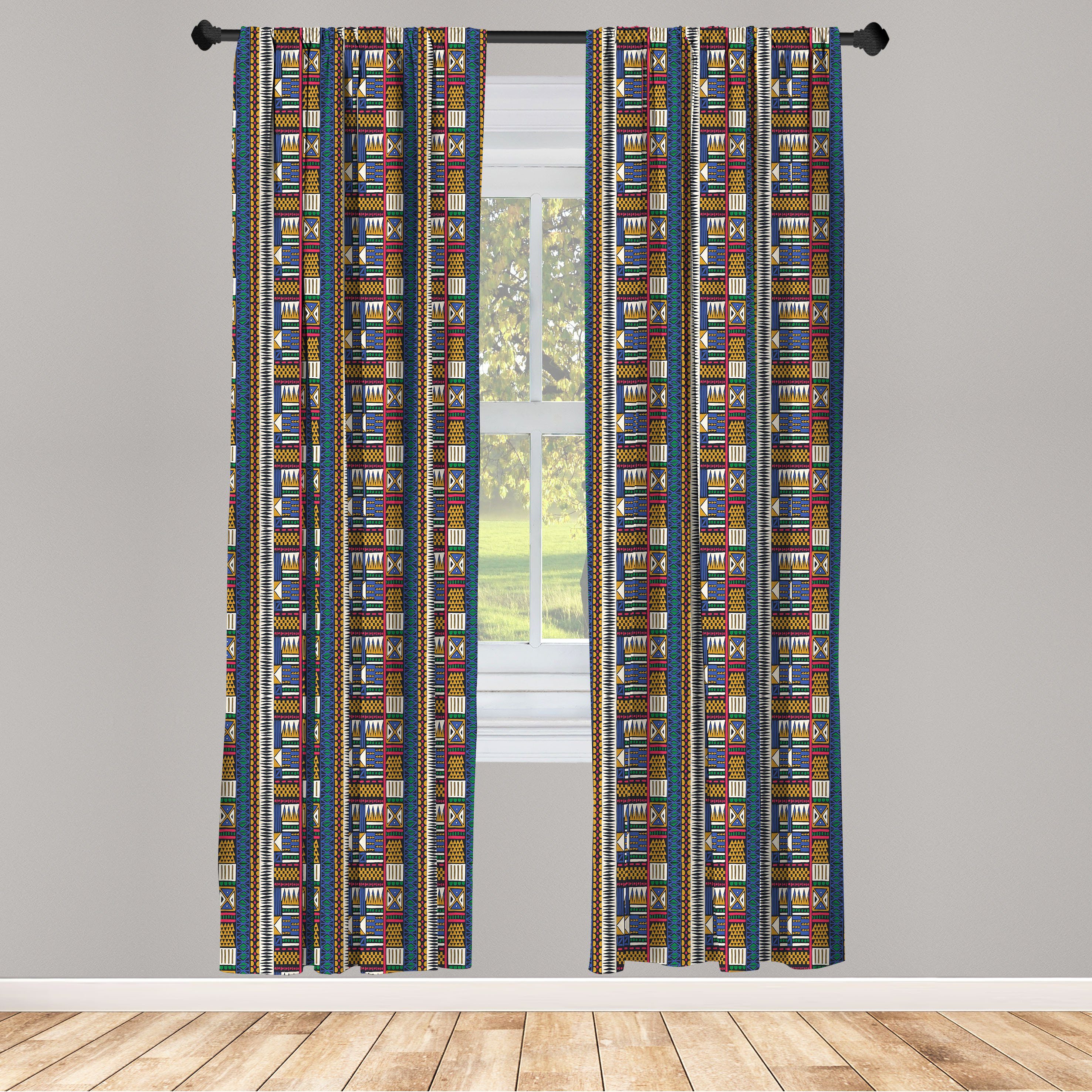 Gardine Vorhang für Wohnzimmer Schlafzimmer Dekor, Abakuhaus, Microfaser, Boho Tribal Motive Leuchtende Farben