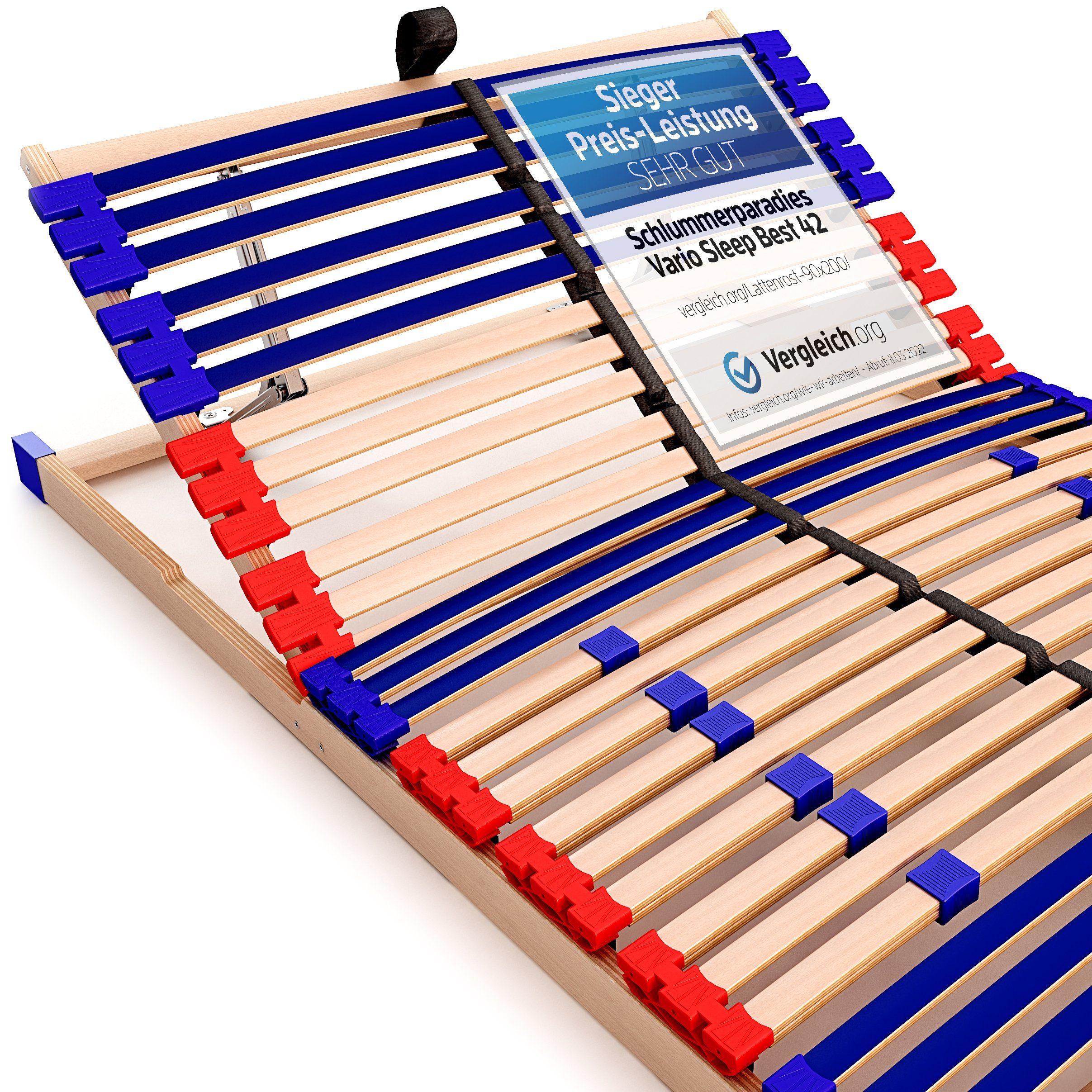 Lattenrost Vario Sleep Best 42®, Schlummerparadies, Kopfteil manuell verstellbar, Fußteil nicht verstellbar, aus 100% BUCHE, 10 Jahre Garantie, SCHULTERFRÄSUNG, Testsieger