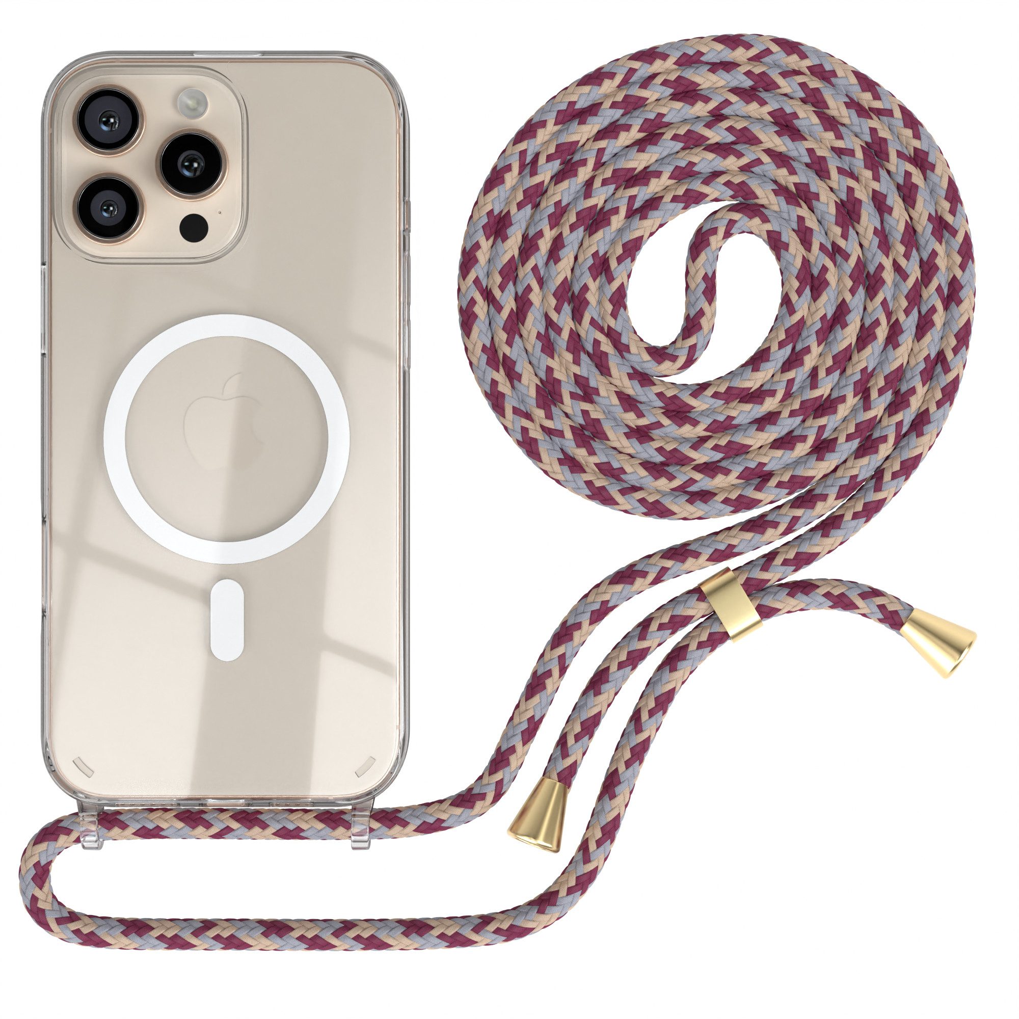 EAZY CASE Handykette mit Magsafe Hülle für Apple iPhone 16 Pro Max 6,9 Zoll, Slimcover Handykette Hülle Cross Bag für Smartphone Rot Camouflage