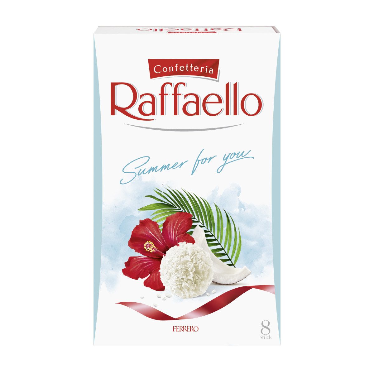 FERRERO Schokolade, Ferrero Raffaello 8er Pralinen Kokos-Mandel-Konfekt Packung 80g