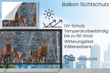 MuchoWow Balkonsichtschutz Hirsche - Winter - Schnee - Waldtiere - Wald - Natur (1-St) Balkonbanner, Sichtschutz für den Balkon, Robustes und wetterfest