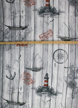 EXPERIENCE Stoff Canvasoptik Stoff Maritim Juist Grau Rot 150 cm breit Meterware Leinenoptik, Meterware