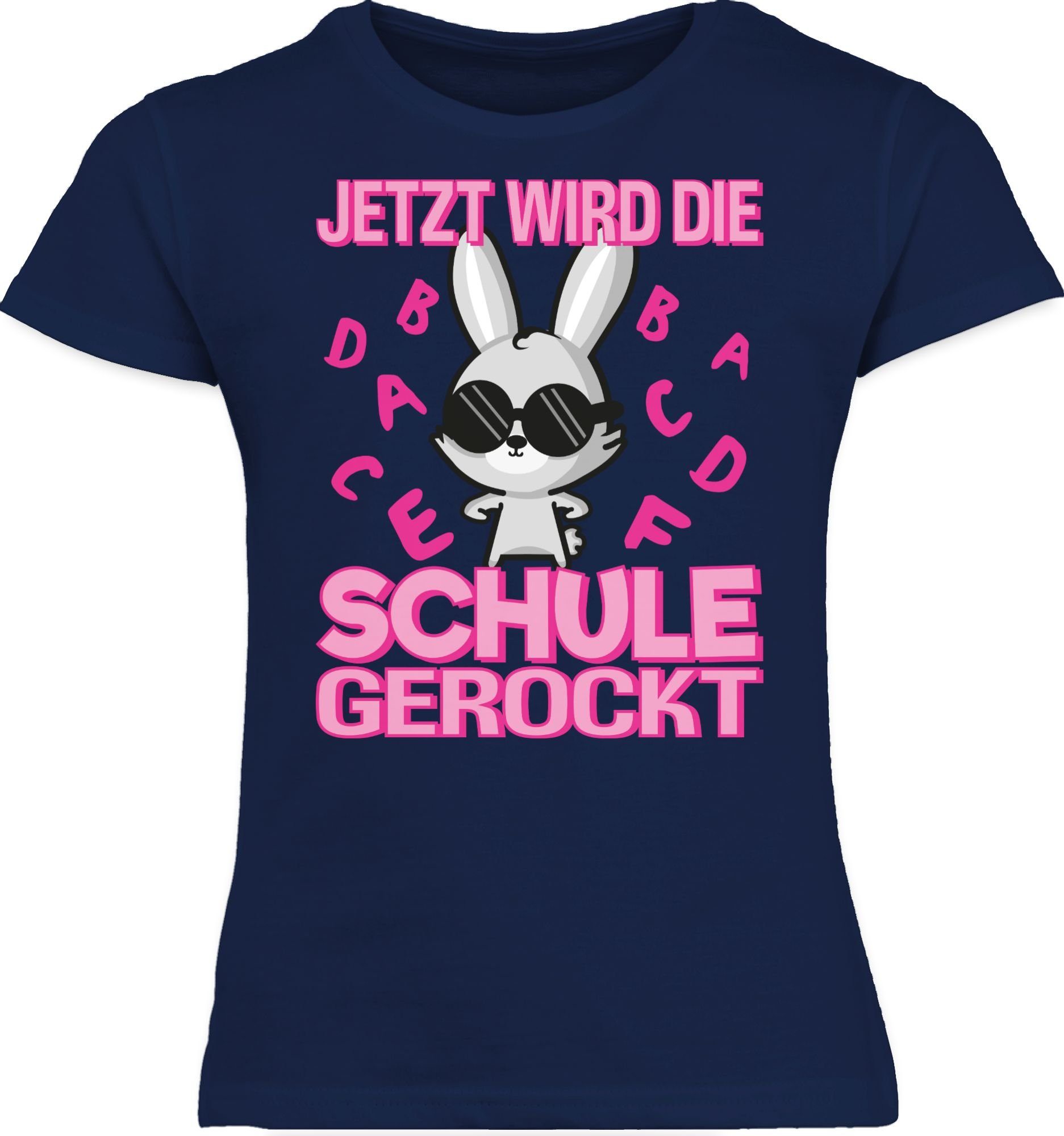 Shirtracer T-Shirt Jetzt wird die Schule gerockt Hase Einschulung Mädchen