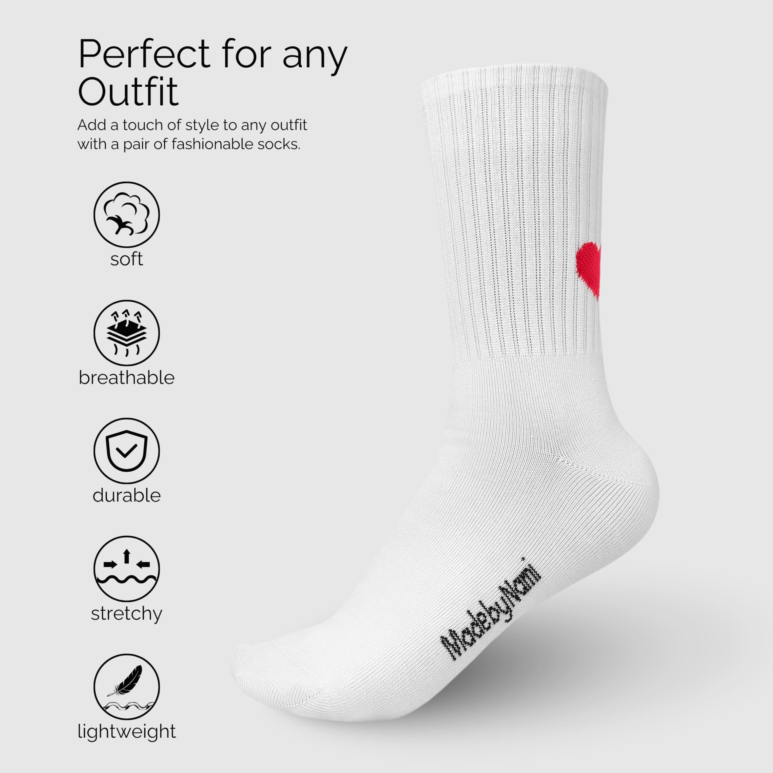 Made by Nami Socken Weiße Crew Socks 2-er Set aus Baumwolle Damen 35-40 (Set, 2 Paar) Weiße Retro Tennis Socken mit Herzen, atmungsaktiv