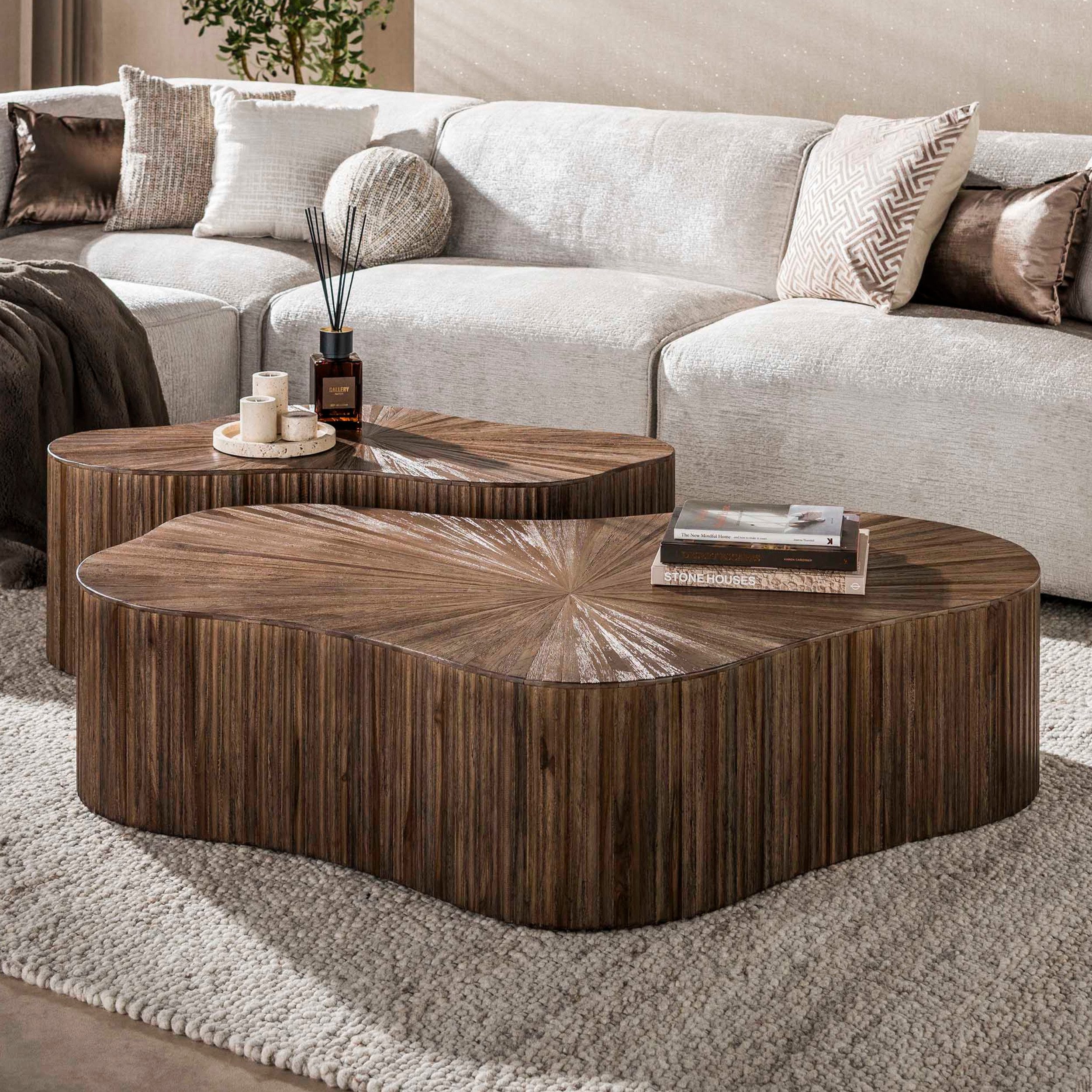 alesvelt Couchtisch VINCENZO GRANDE Organische XL-Blocktische aus Teak (2er-Set), XL Format 140x85x33cm Teakholz Skulptural