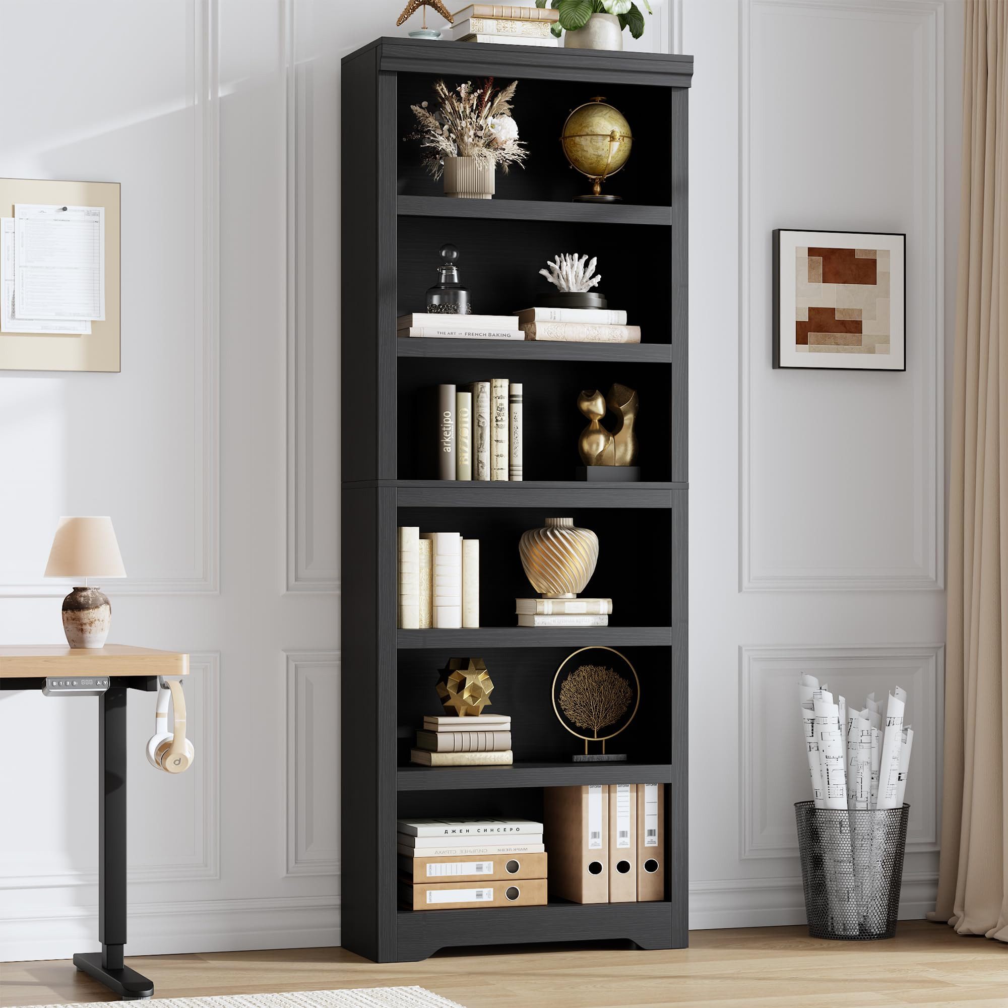 GarveeMore Bücherregal 175cm Bücherregal 6 Etagen offenes Bücherregal verstellbar
