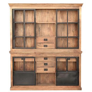 baario Buffet Buffetschrank HOXT Industrial Geschirrschrank 180cm massiv Mangoholz & Eisen Vitrine