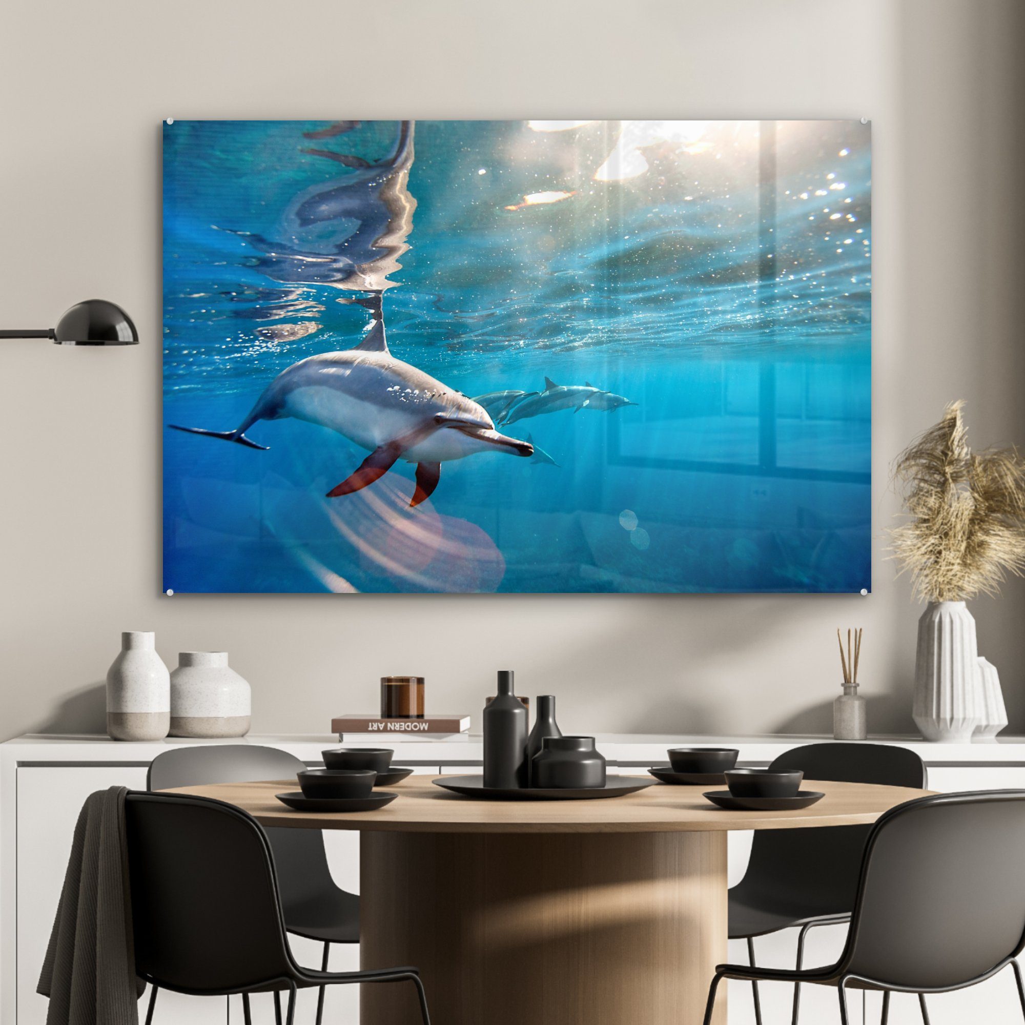 Acrylglasbild (1 Sonne & Wohnzimmer Wasser, Delphin St), - Schlafzimmer MuchoWow Acrylglasbilder -