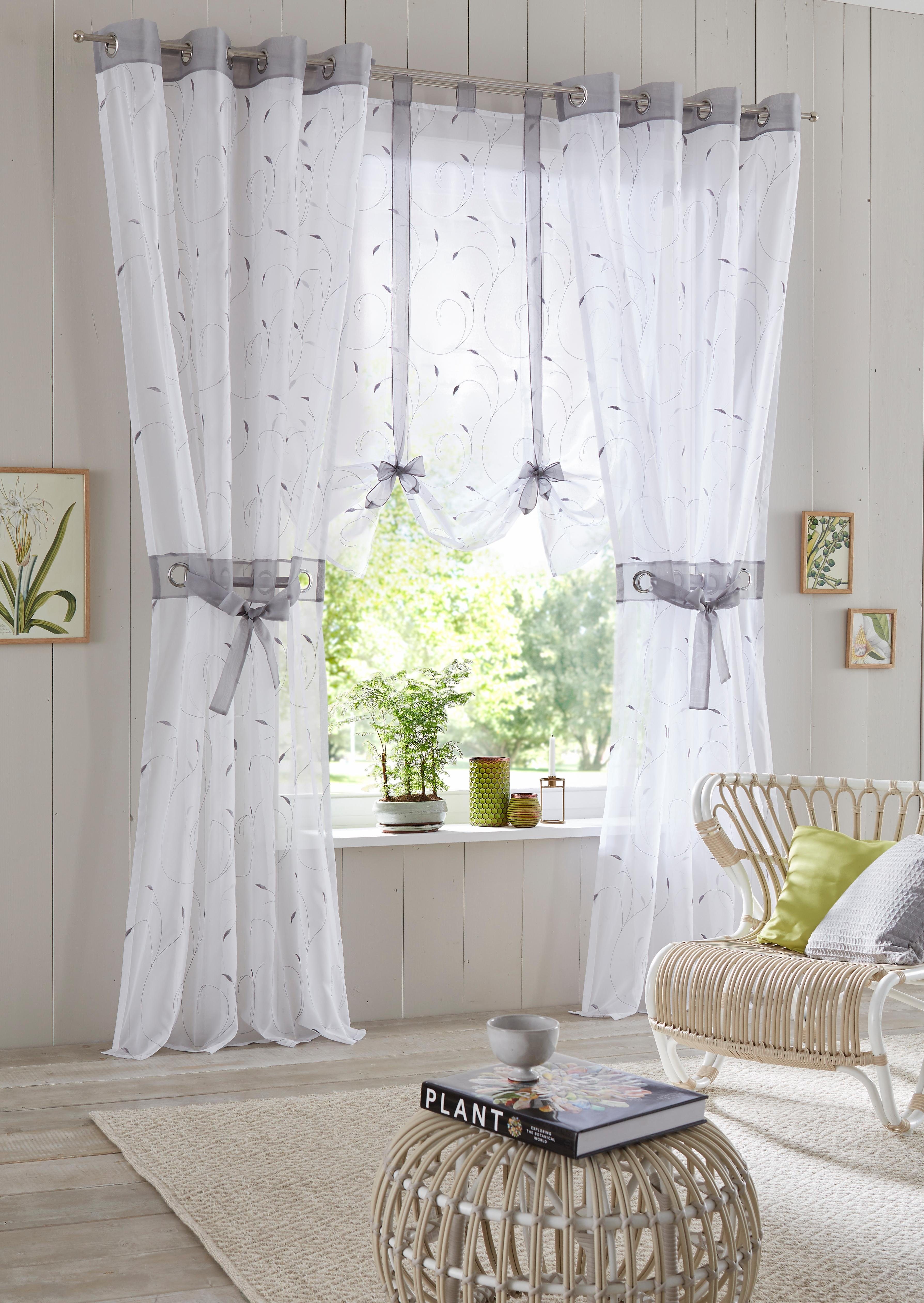 affaire, Voile, Voile, Ösen Home (2 transparent, grau Raffhalter inkl. bestickt, Jaca, St), Gardine transparent,