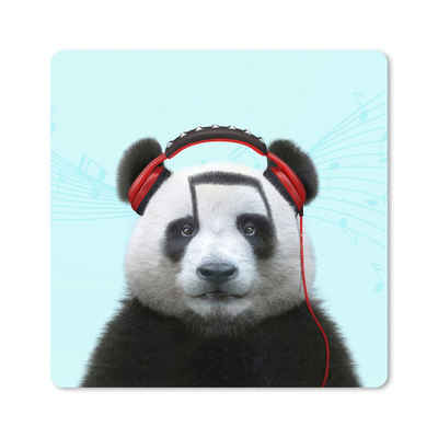 MuchoWow Gaming Mauspad Panda - Kopfhörer - Tier - Musiknoten - Rot (1-St), Gaming, Rutschfester Unterseite, Mausunterlage, 50x50 cm, XXL, Großes