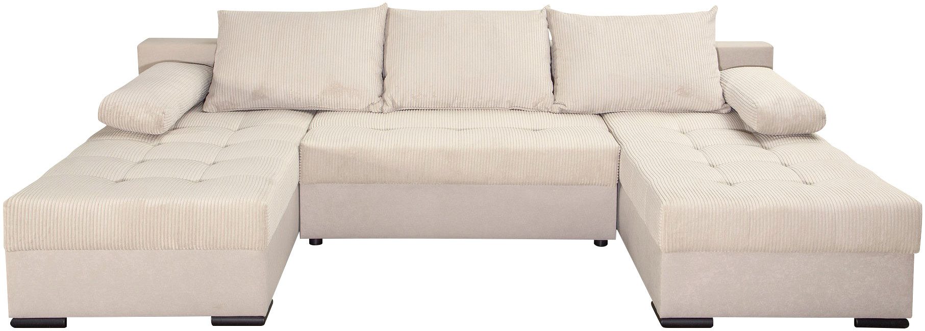 COLLECTION AB Wohnlandschaft Josy, U-Form, Schlafsofa mit Bettkasten, flexible Recamiere, Breite: 269cm, inklusive Rückenkissen, Cord/Mix